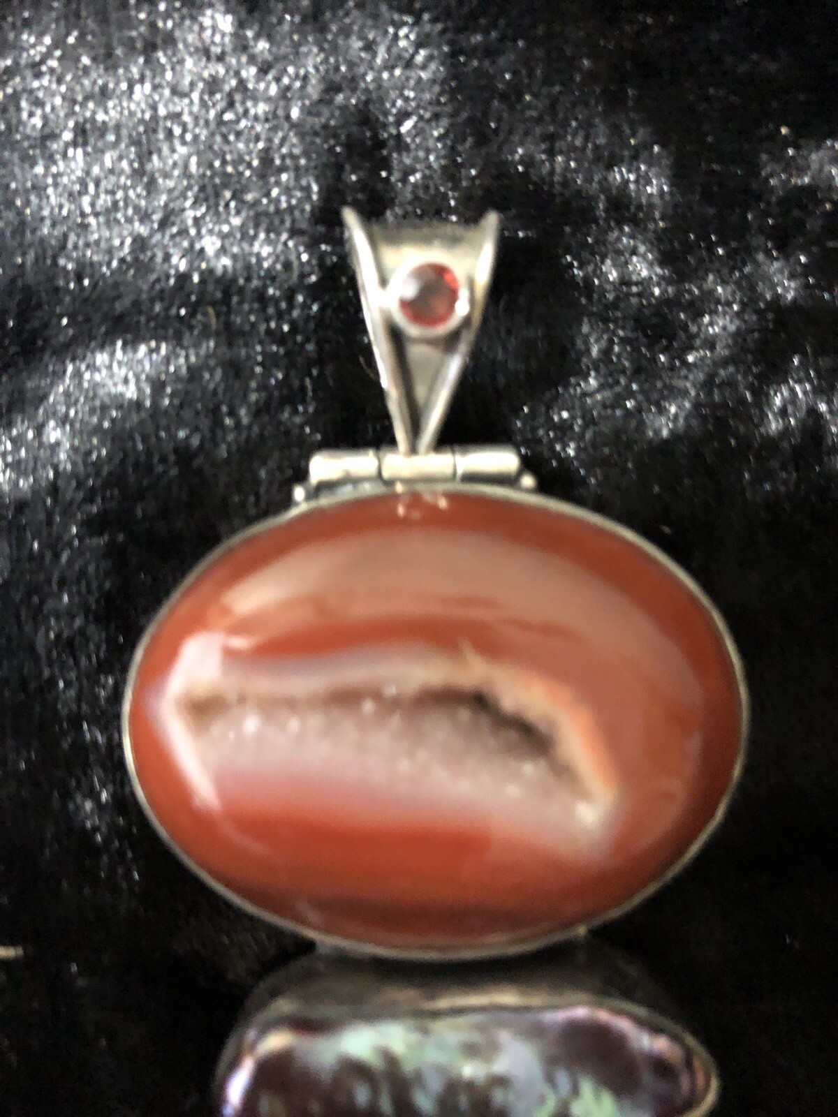 AGATE DRUZY HALF GEODE PENDANT IN 925 STERLING SILVER SETTING with other stones