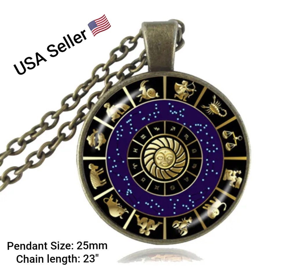 Zodiac Clock Necklace Astrology Pendant Jewelry Astronomy Horoscope Necklace New