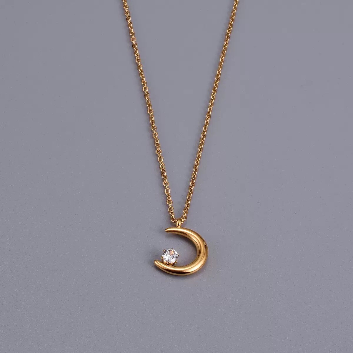 18K Yellow Gold Plated Moon Crescent Star Pendant Charm Necklace Woman’s Gift