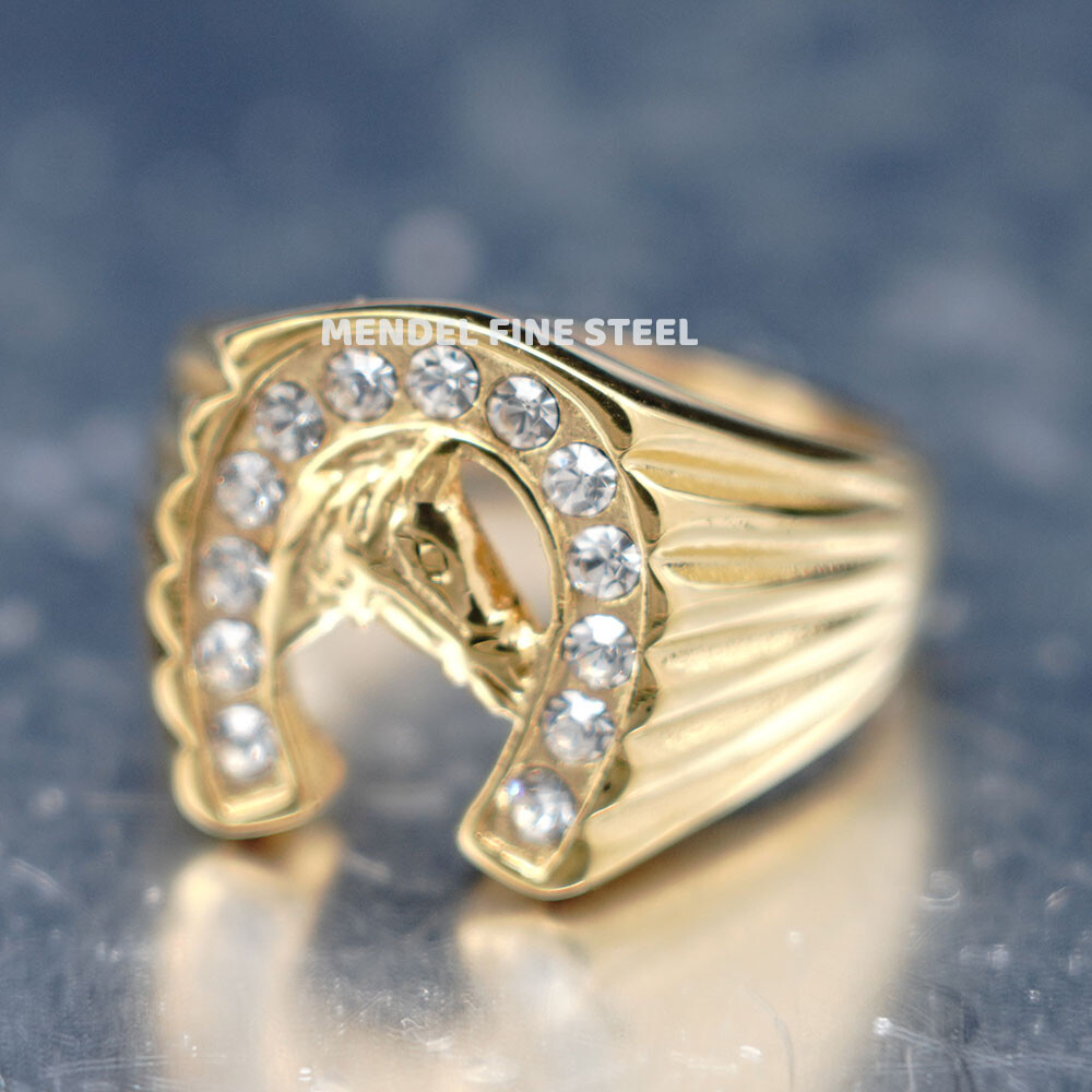 MENDEL Gold Plated Mens Womens Horseshoe Horse Shoe Ring For Men Size 6 7 8 9-13