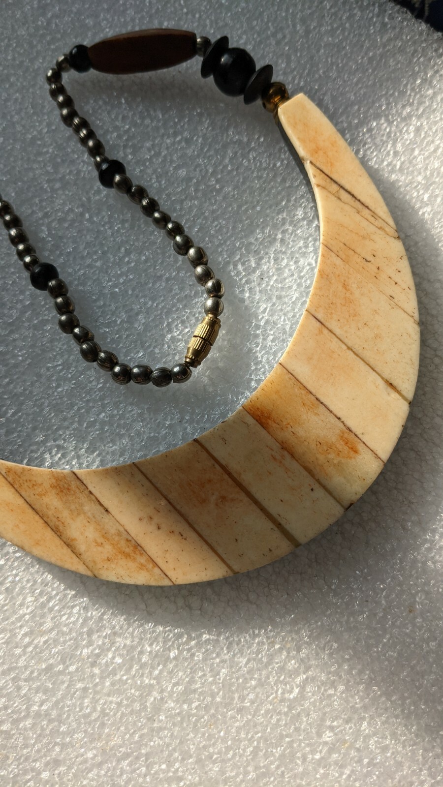 Vintage Necklace & Bovine &Silver Tone spacers 18 inch long 69g Unique Gift