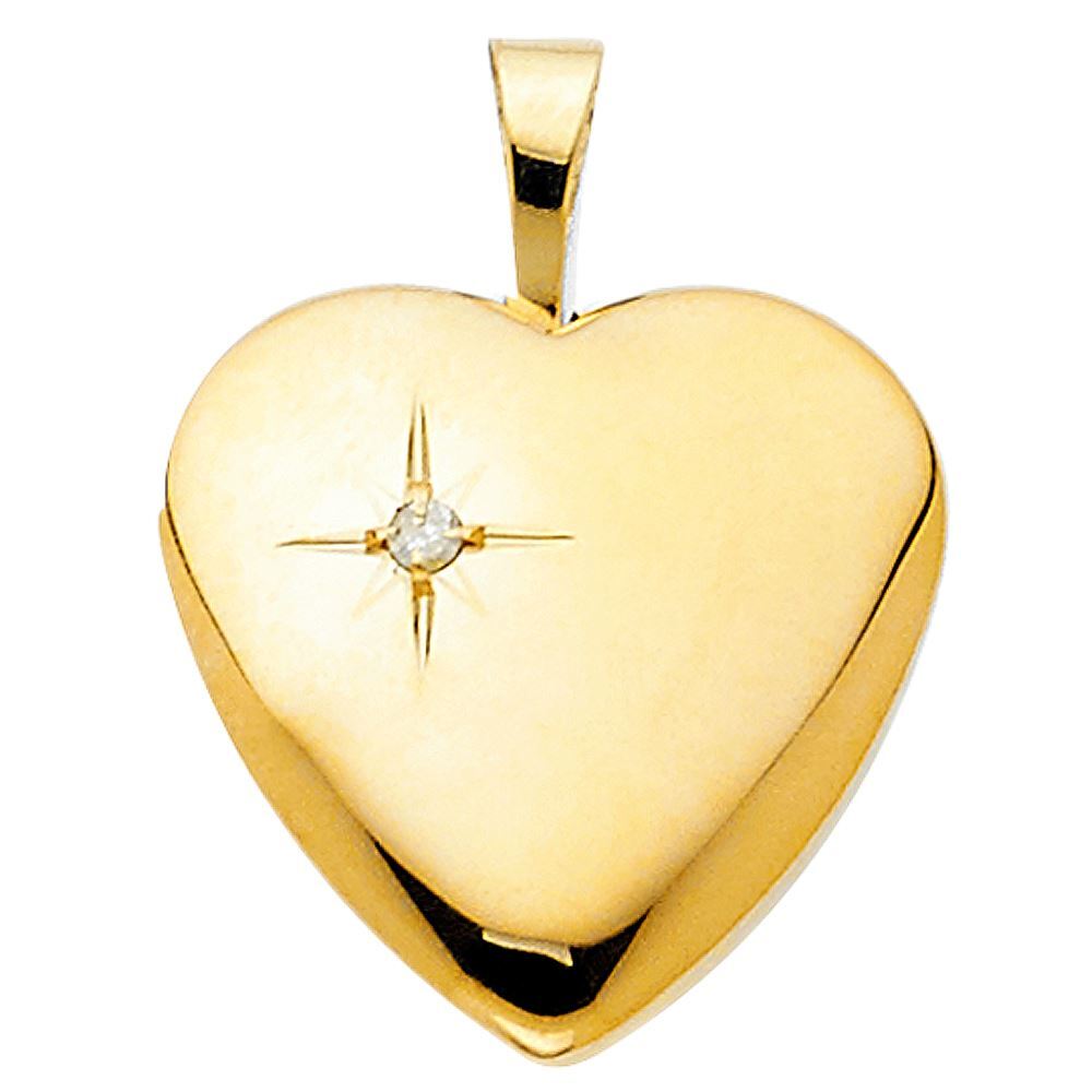 14K Yellow Gold Heart & CZ Locket Charm Pendant & 1.2mm Singapore Chain Necklace