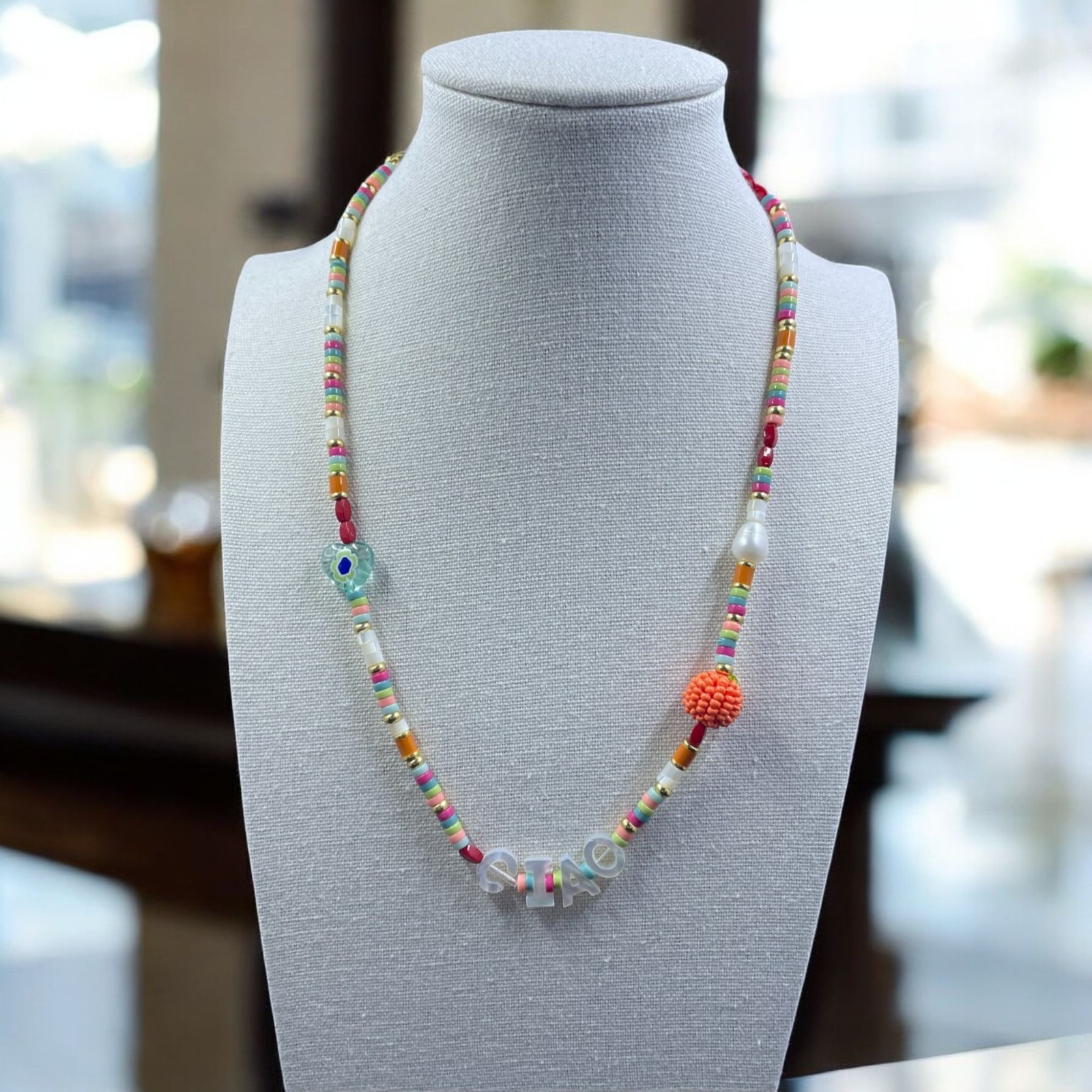 Mudd Colorful Beaded CIAO Necklace Kidcore Kawaii Y2K Rainbow Trendy Cute