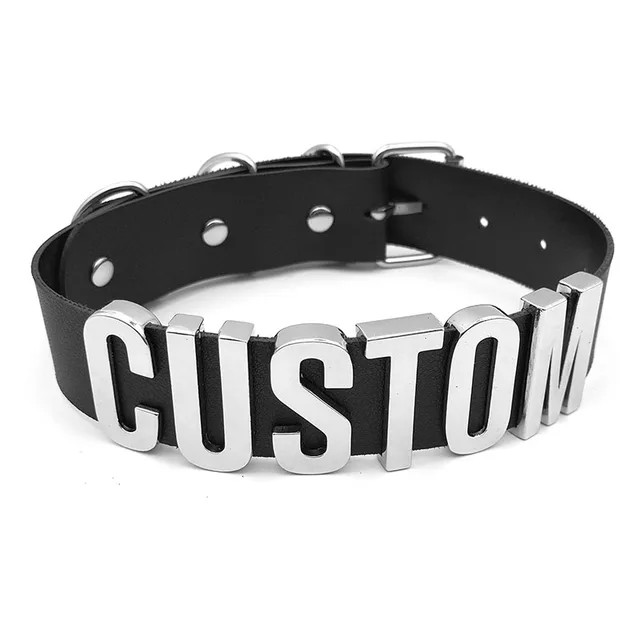 Kink Party Personalized Name Collar Necklace PU Leather Choker BDSM Accessory W2