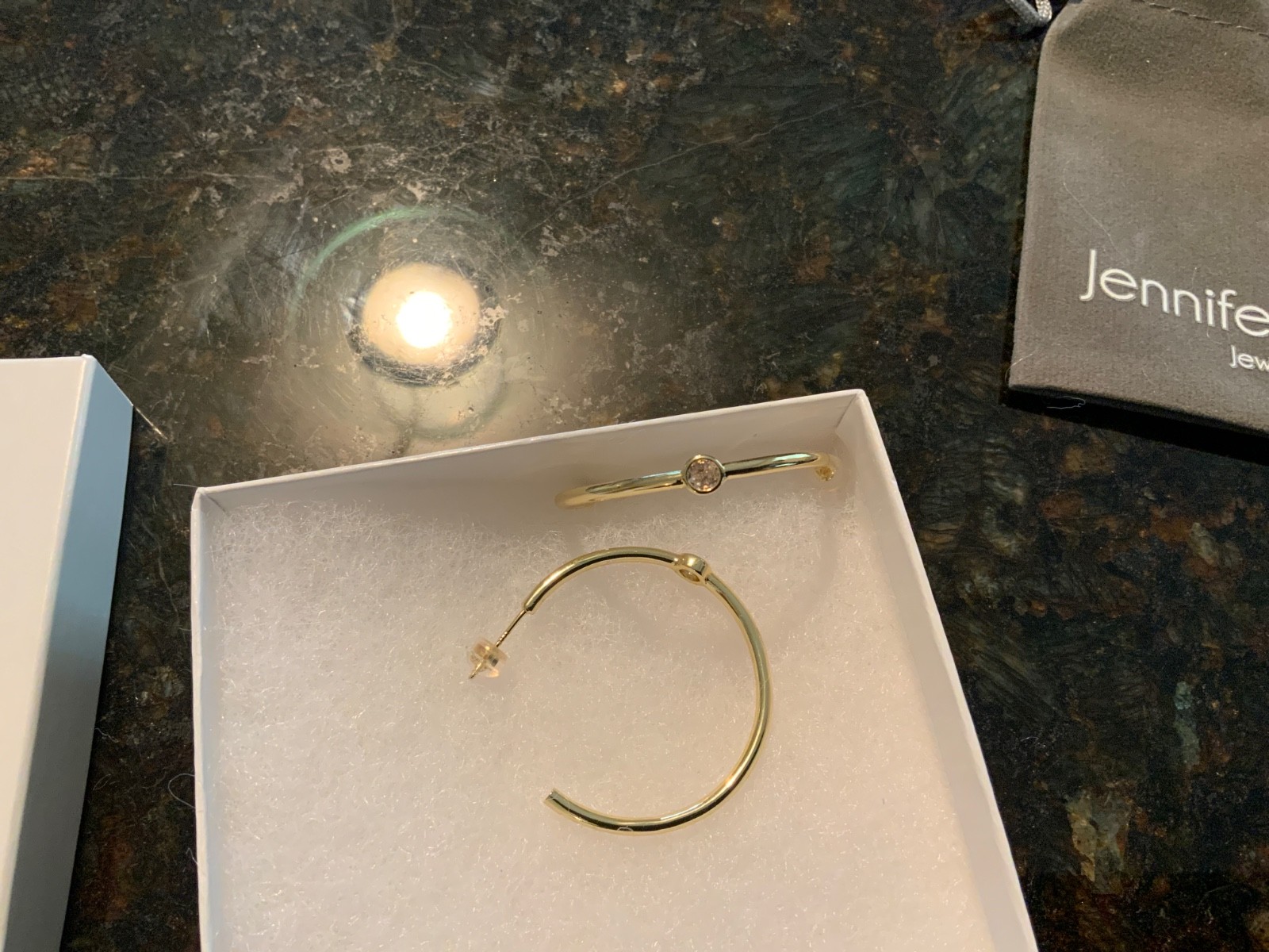 Jennifer Miller Bezel Hoop Gold Plated Sterling Silver Earrings /crystal accent
