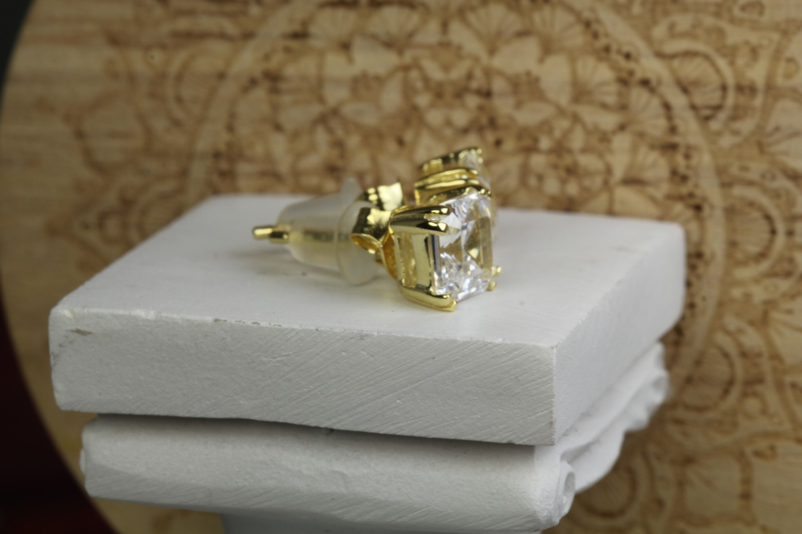 2.48CT/PAIR 14K GOLD STERLING SILVER 925 CZ ASSCHER CUT STUD EARRINGS UNISEX