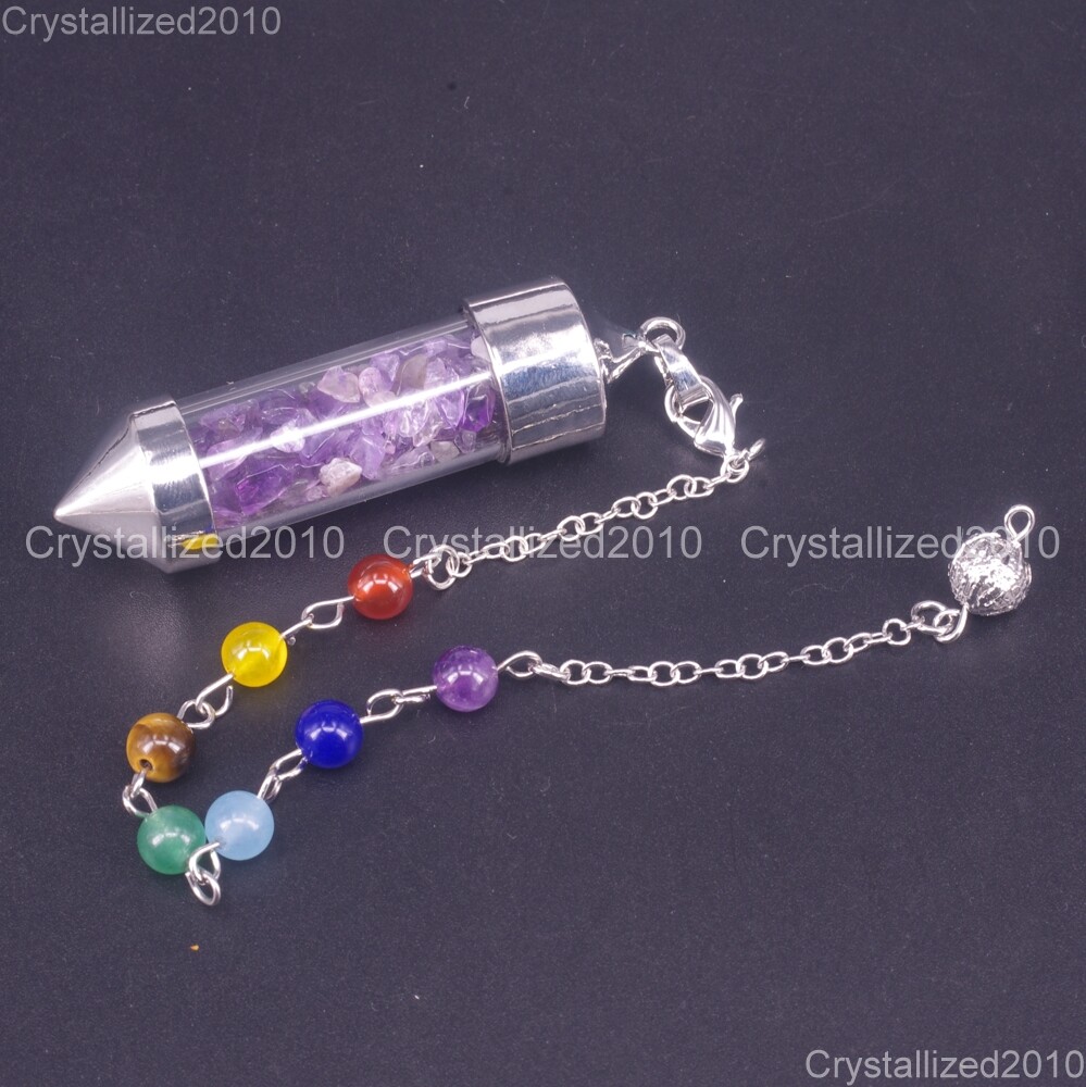 Natural Gemstones Wishing Pendulum Pointed Reiki Chakra Chip Beads Pendant