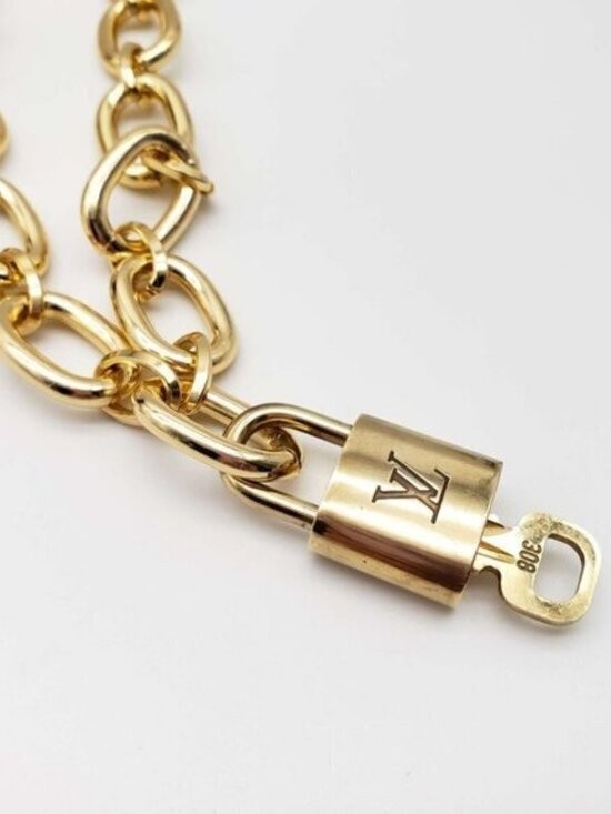 Authentic Louis Vuitton Gold Padlock with Unbranded Fashion Gold Plated Necklace