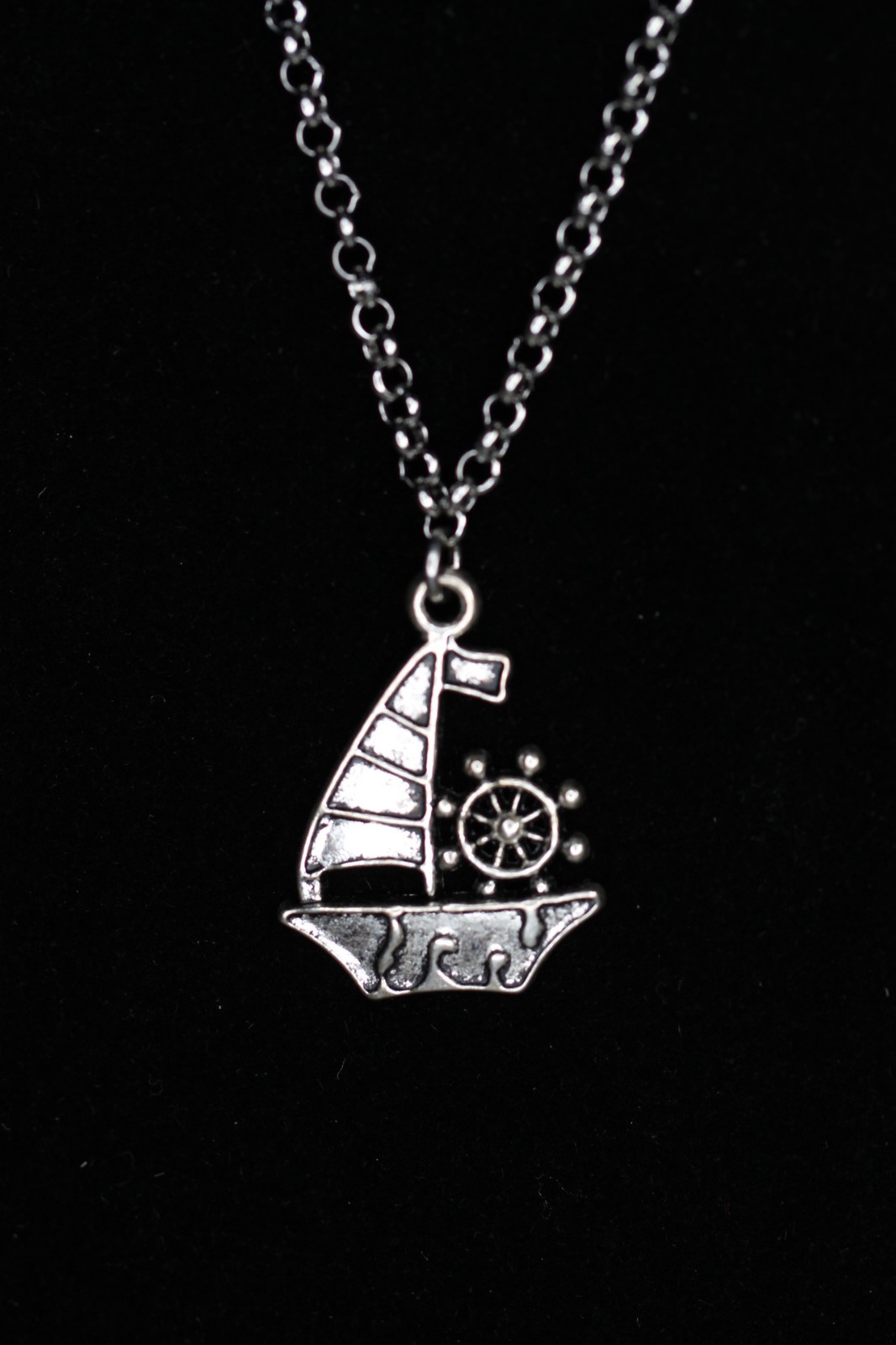 Sailboat Necklace Silver Pewter Charm 1″ Pendant 3mm Stainless Chain 18″ Mariner