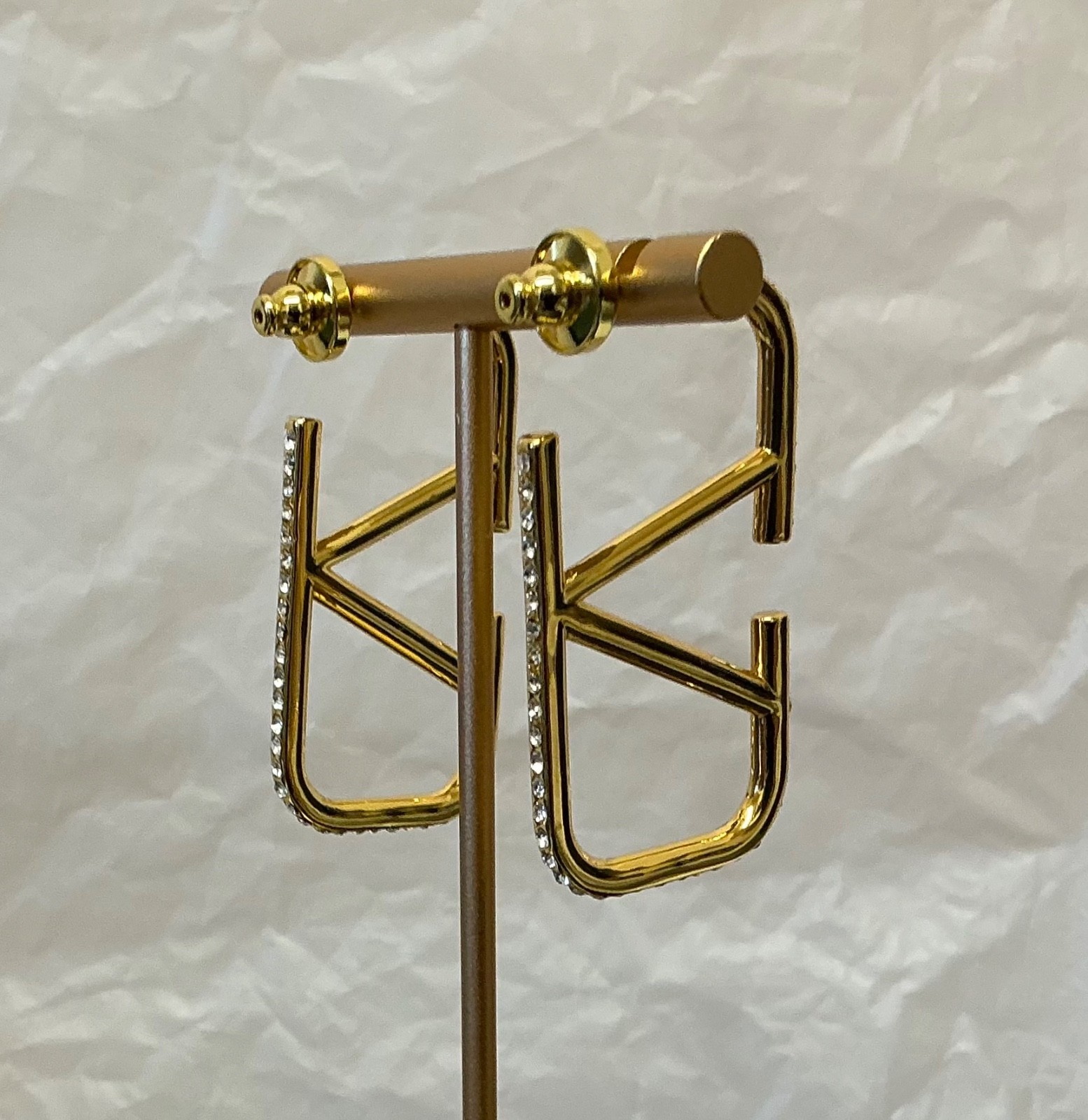 Valentino VLogo Gold Tone Crystal Hoop Earrings # 561