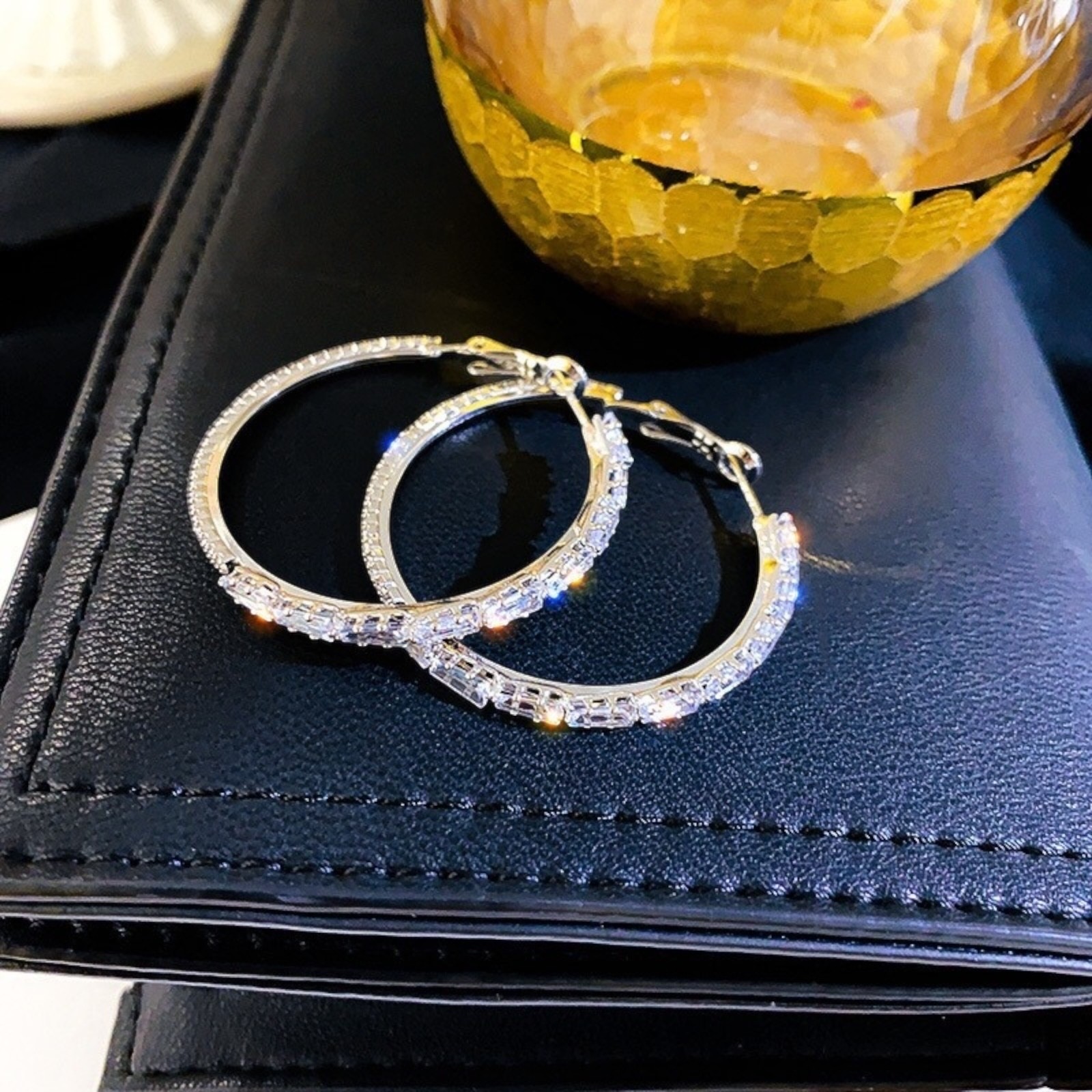 Gorgeous Hoop Earrings Women 925 Silver Plated Jewelry White glass Simulated A43