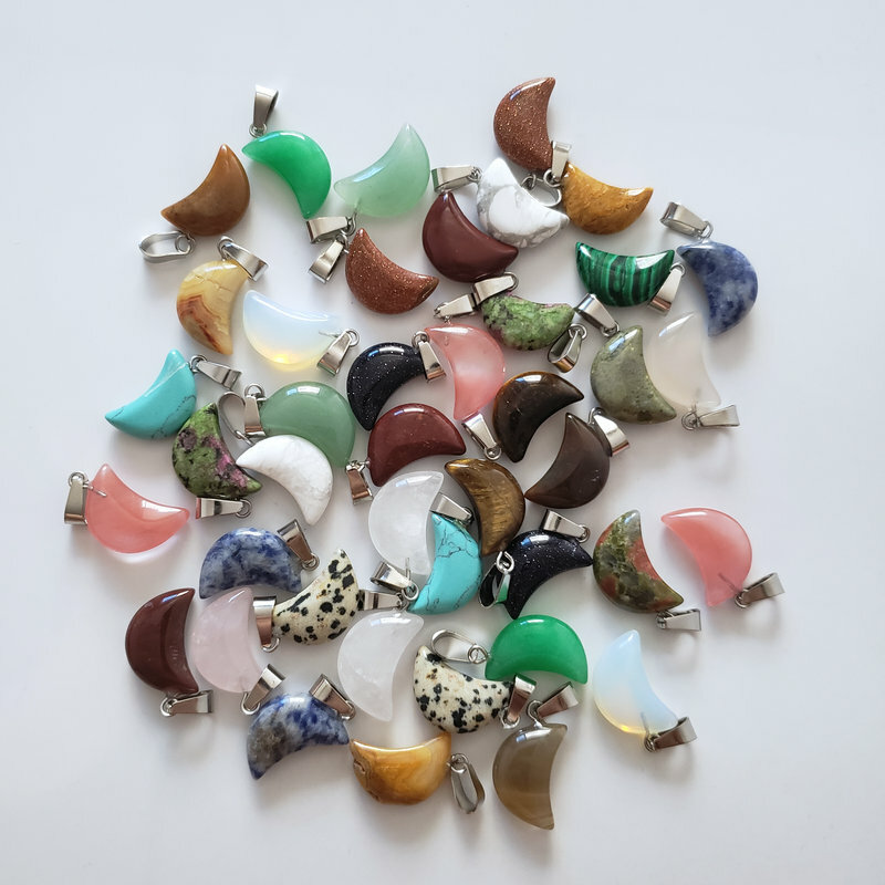 Wholesale 50pcs mixed Natural Stone Pendants charm Moon pendant for jewelry GQ