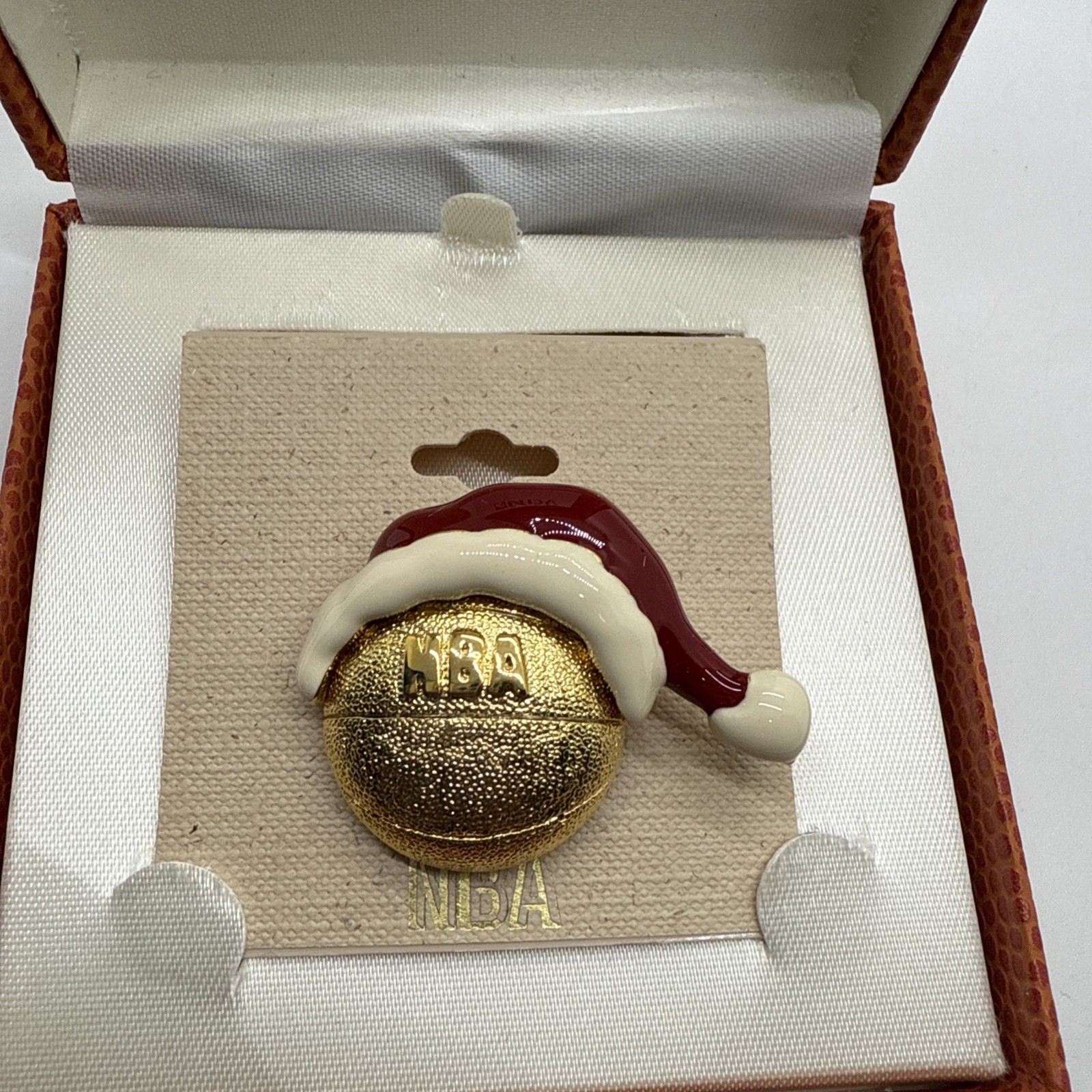 NBA Store Basketball With Festive Santa’s Hat Pin Broch in box
