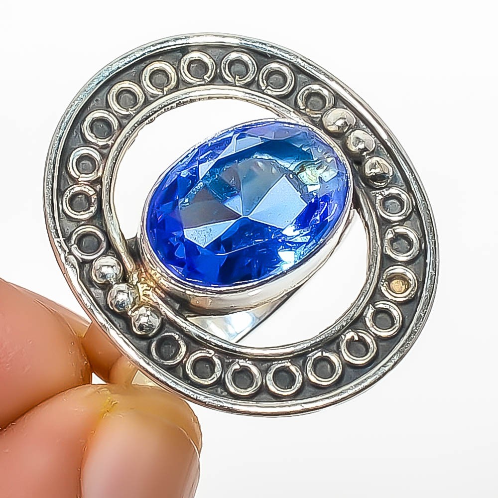 Tanzanite Quartz Gemstone 925 Silver Plated Ring s.9 TR787-64