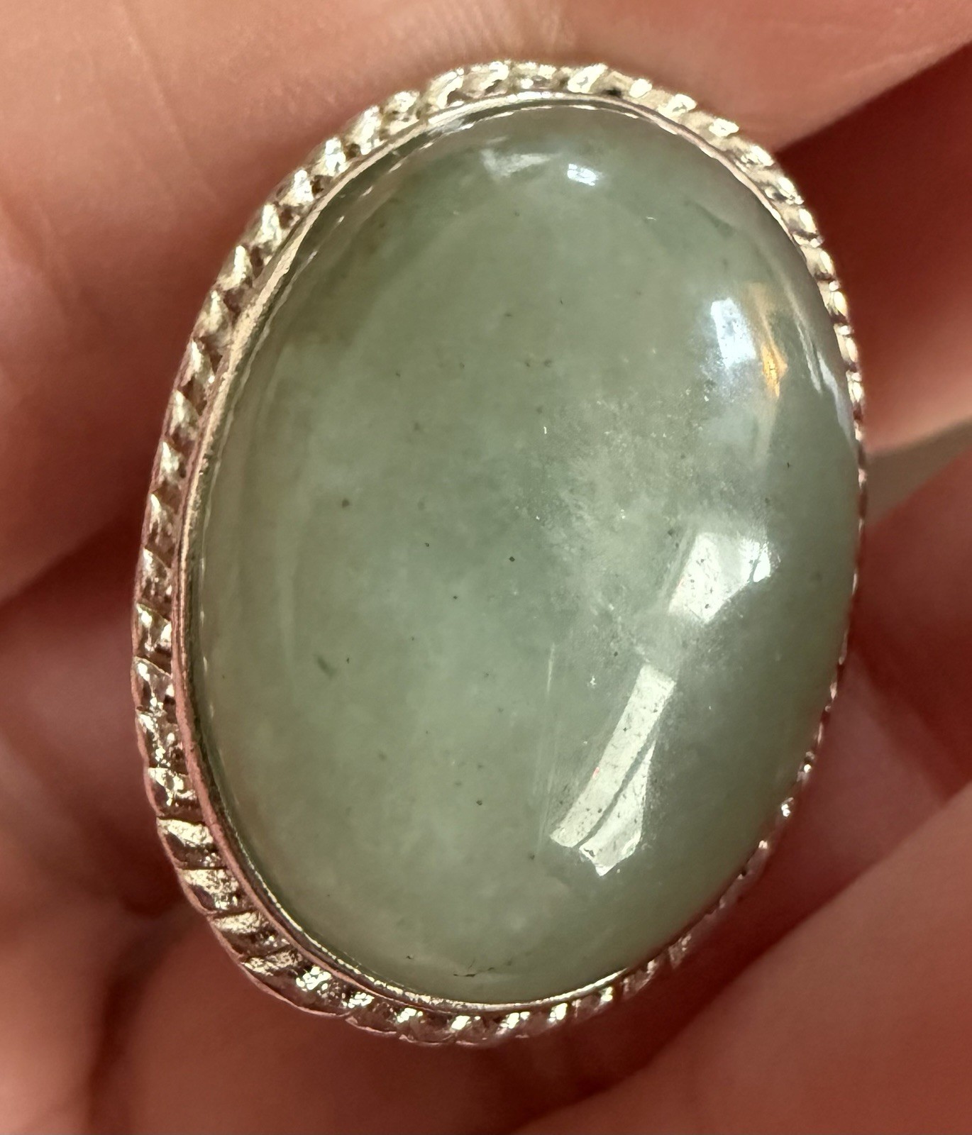 Crystal Cocktail Ring Green Aventurine Semi Precious Gemstone Open Back Bezel