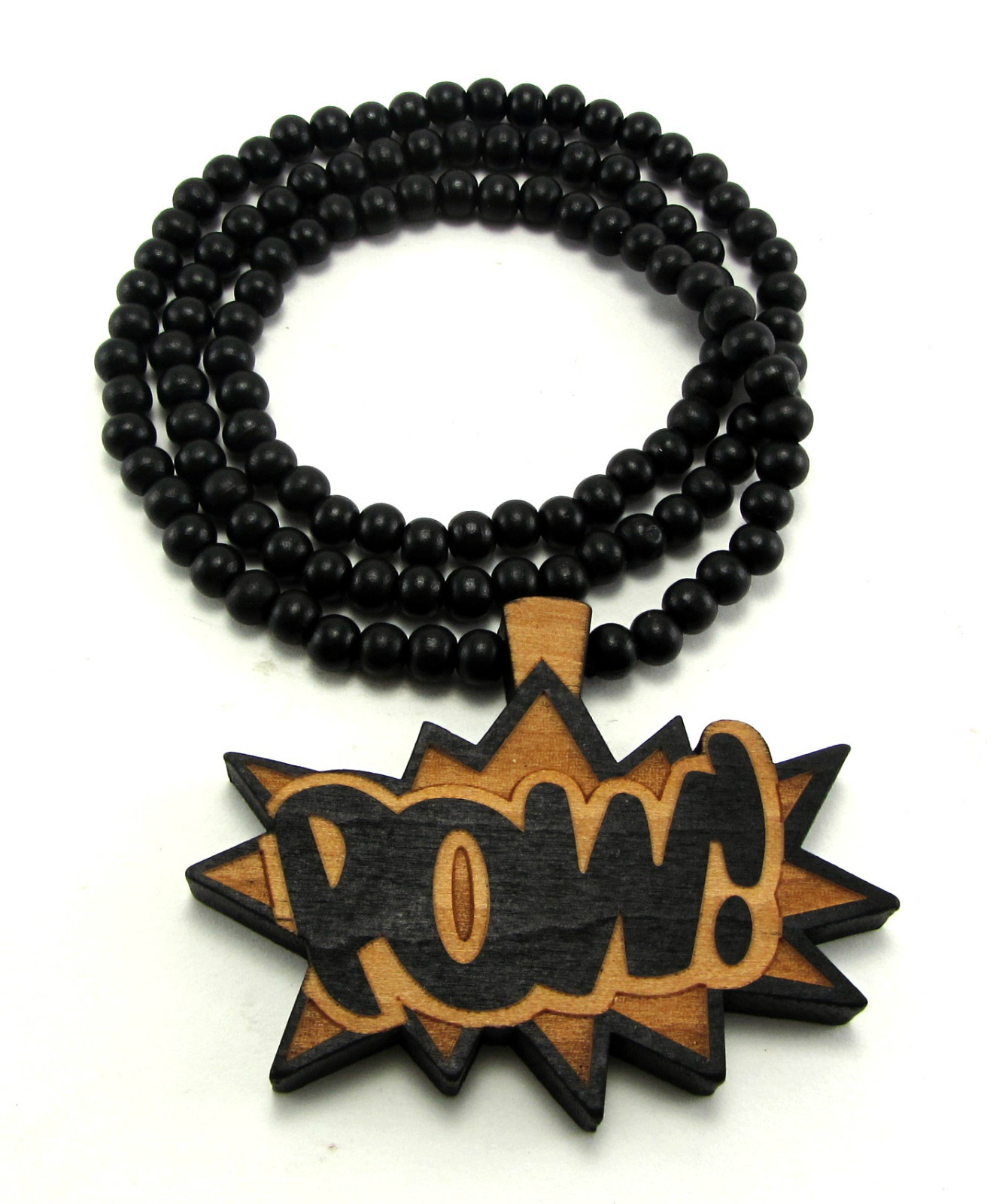 Wooden POW Pendant Piece 36″ Chain Necklace Good Quality Wood Chris Brown Style