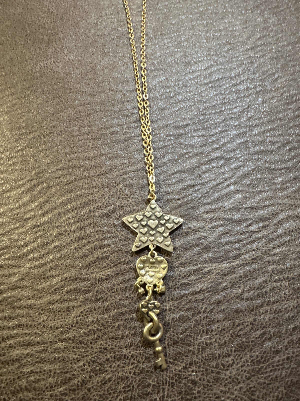 Pilgrim Swarovski Crystal Yellow Copper Necklace – Stars Hearts And Key