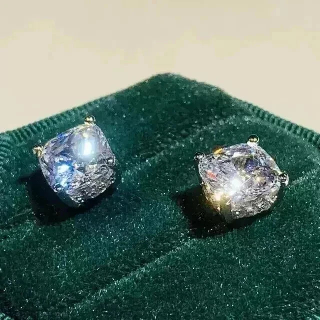 4.00CT Cushion Cut Simulated Diamond Women’s Stud Earrings 14K White Gold Plated