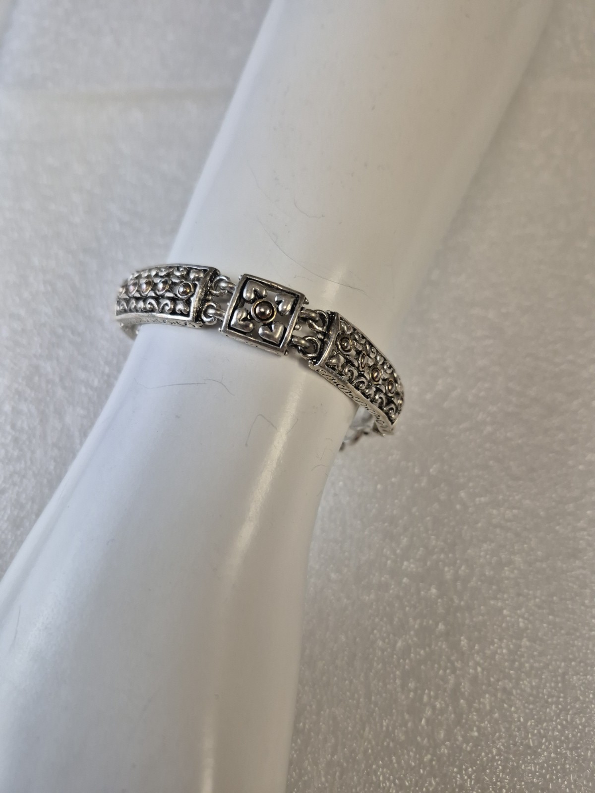 Silver Tone Filigree Magnetic Closure Bracelet Vintage Ornate Metal Jewelry
