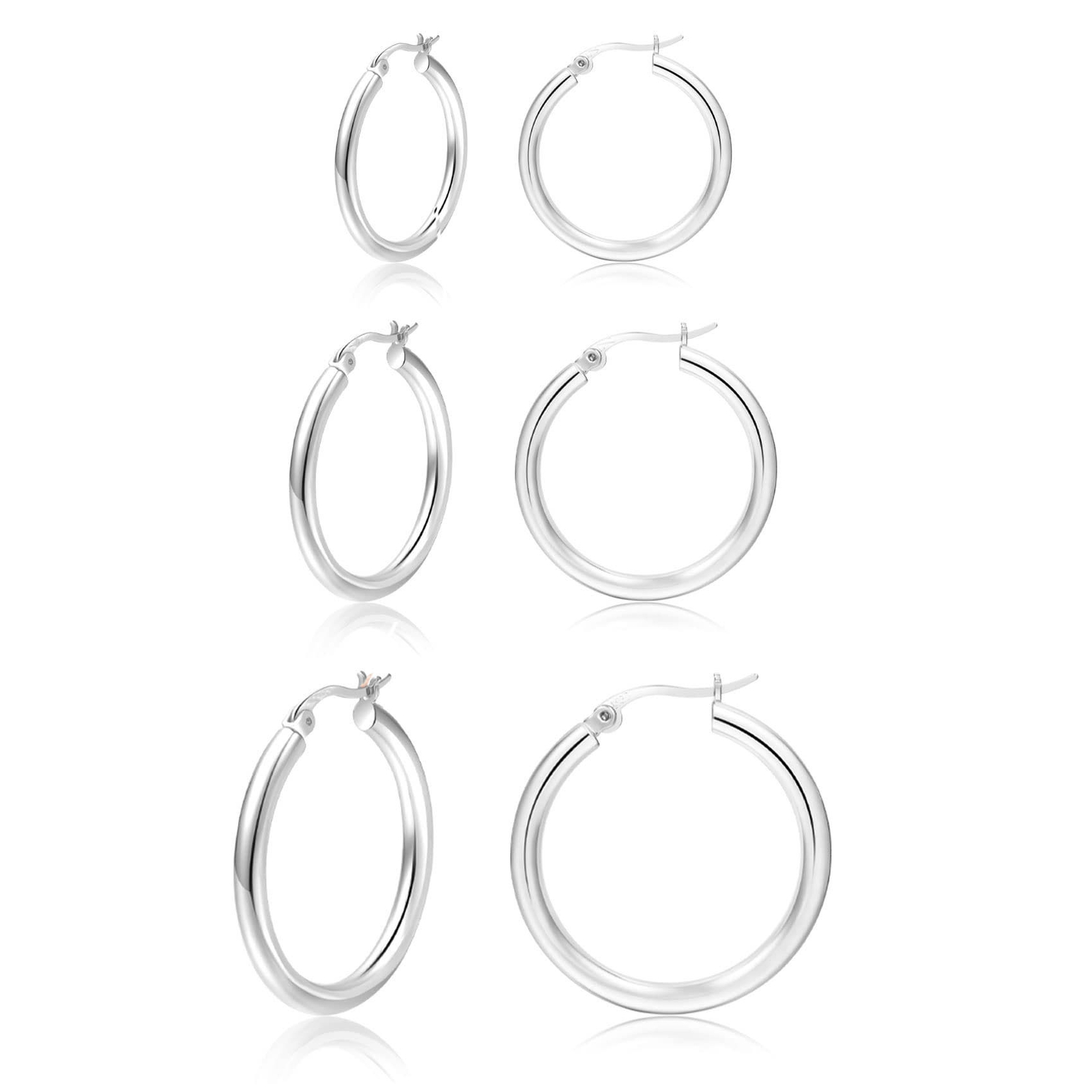 Sterling Silver Hoop Earrings Silver Smooth Round Shaped for Women 10MM-60MM USA