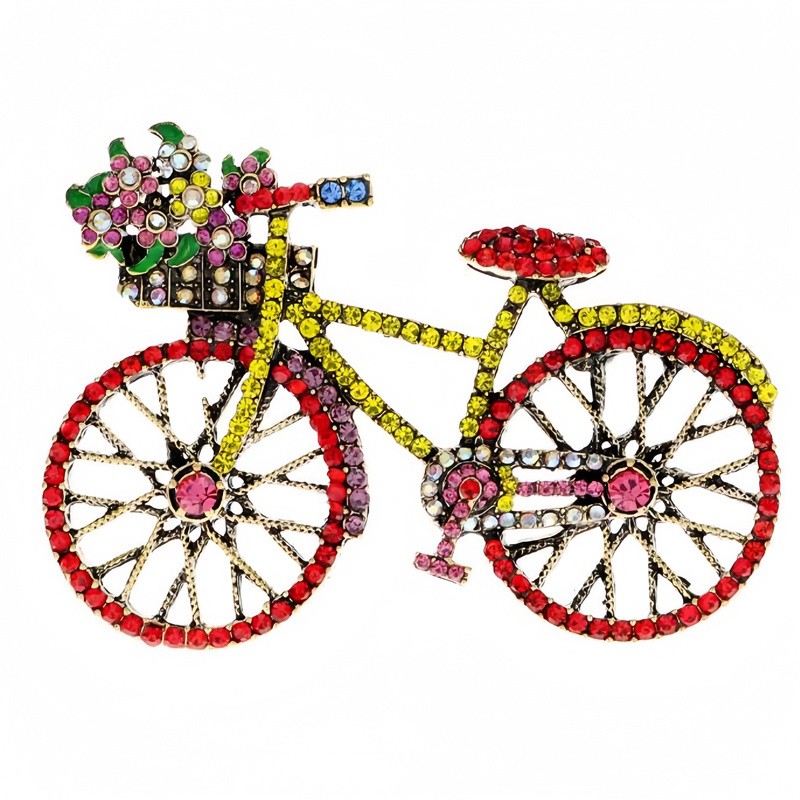 3Pcs Vintage Bicycle Brooch Floral Rhinestone Pin for Women Daily & Party Wear