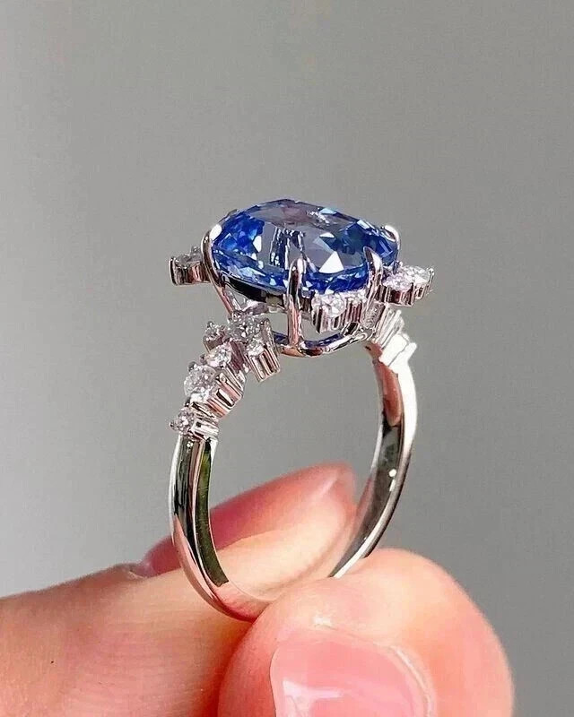 2.60 Ct Latest Cushion Natural Tanzanite Diamond Anniversary Ring 14k White Gold