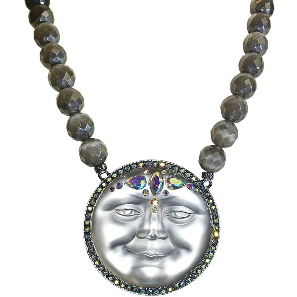Kirks Folly Enchantress Stormy Seaview Moon 50mm Beaded Necklace Hematite #84