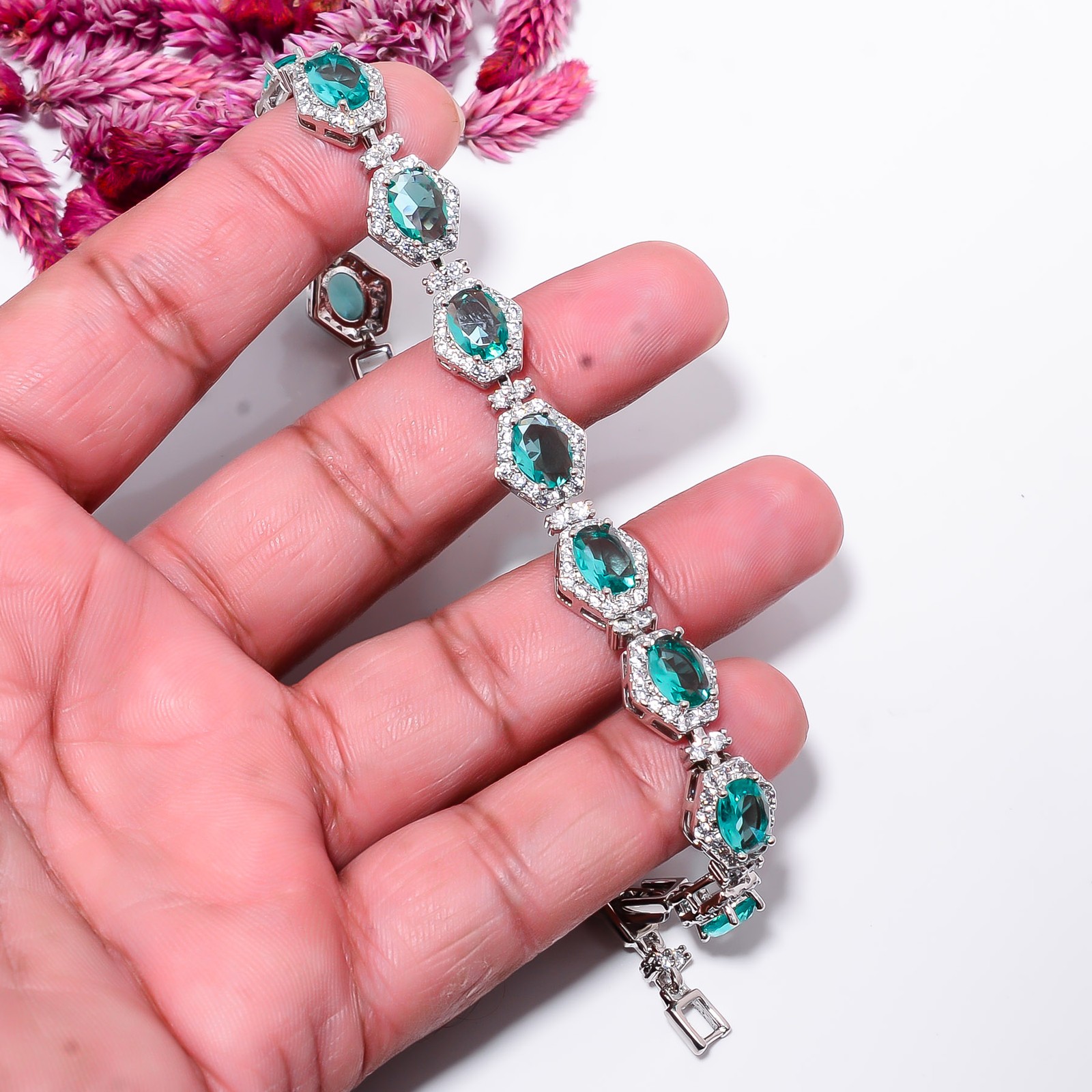 Paraiba Tourmaline, CZ 925 Sterling Silver Adjustable Bracelet 7-8″ B131729
