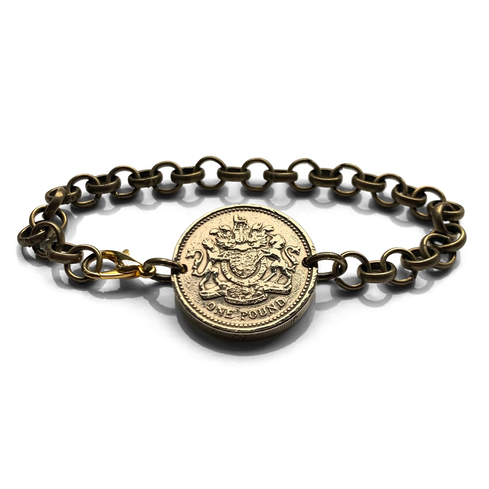 1983 UK 1 Pound coin bracelet British arms English lion Scottish unicorn b000193