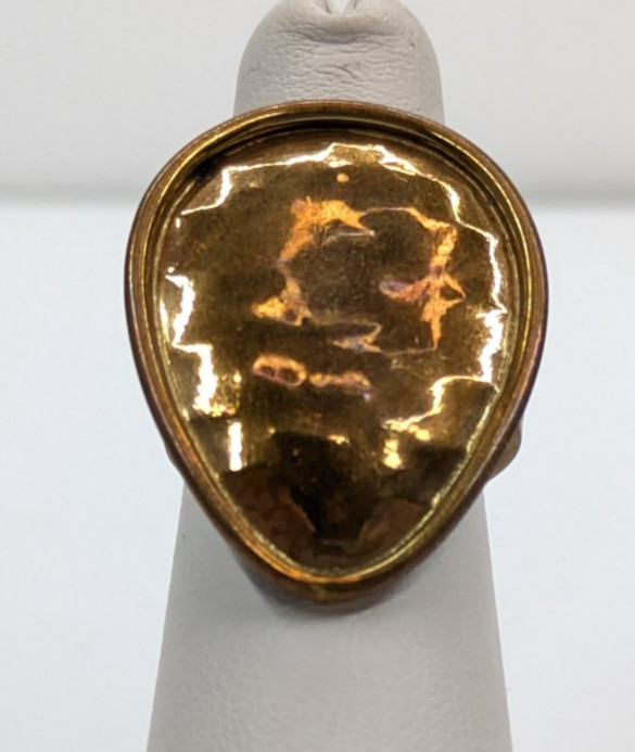 Artisan Made Hammered Brass Shield Shape Adjustable Cocktail Ring 1.25″ Face