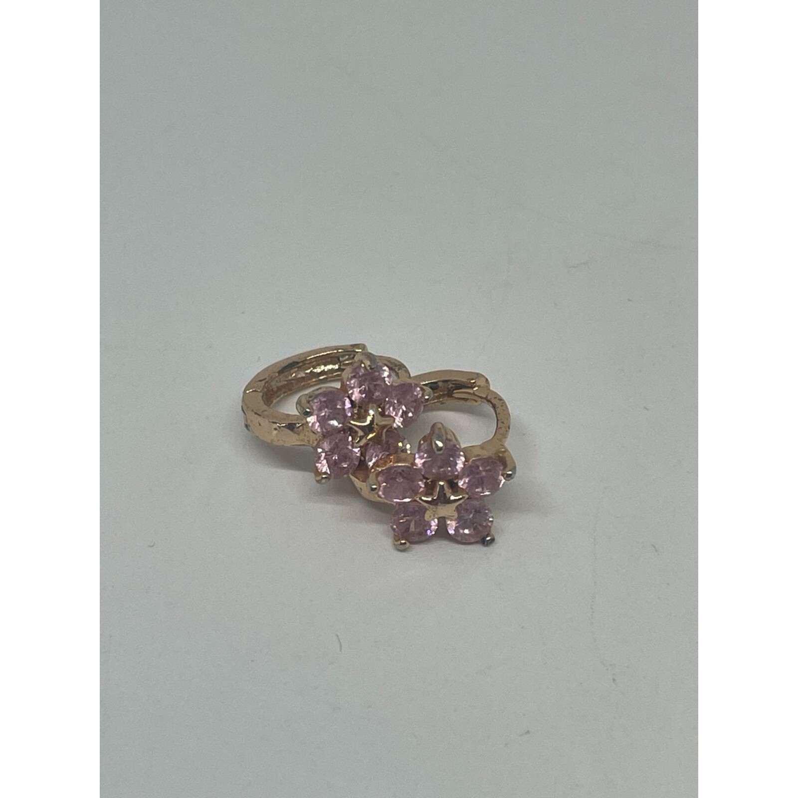 Gold Tone and Pink Rhinestone Flower Hoop Huggie Earrings for Pierced Ears