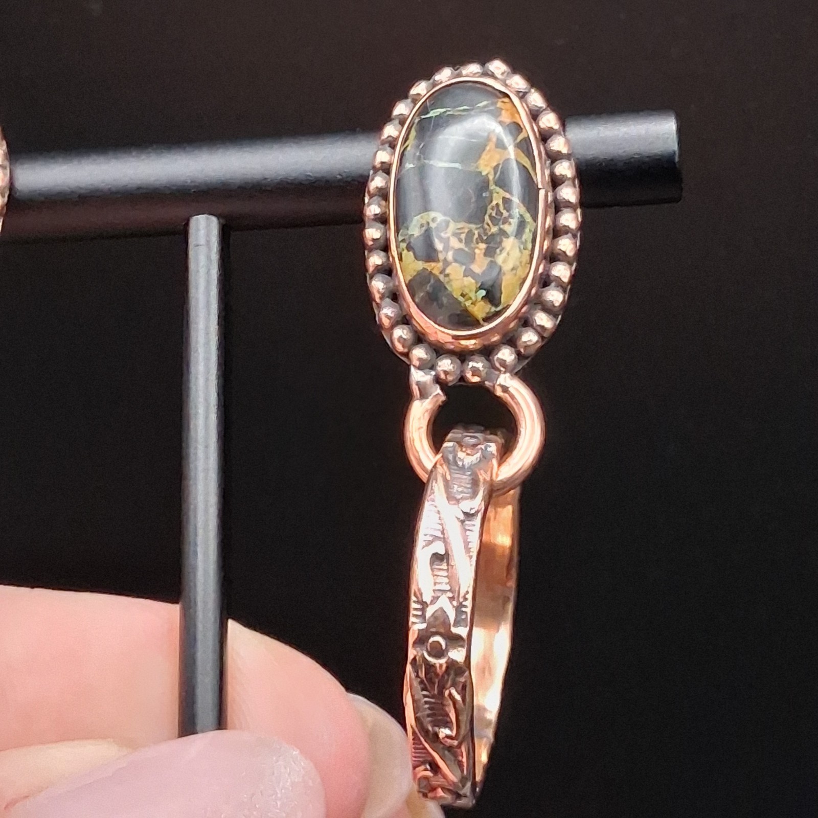 Black Jack Turquoise Copper Hoop Earrings Dangle Southwestern Native Style
