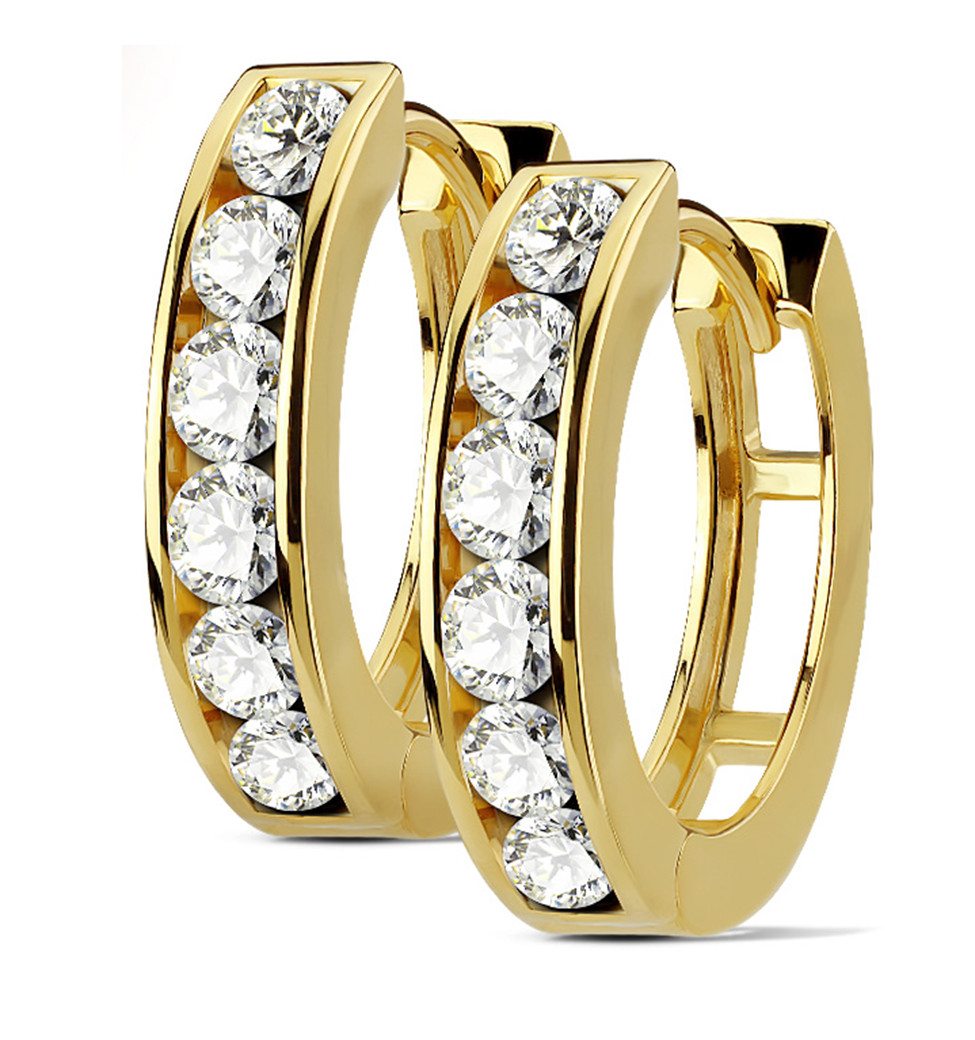 Unisex Channel Set Lined CZ 316L Surgical Steel Post Hoop Earrings