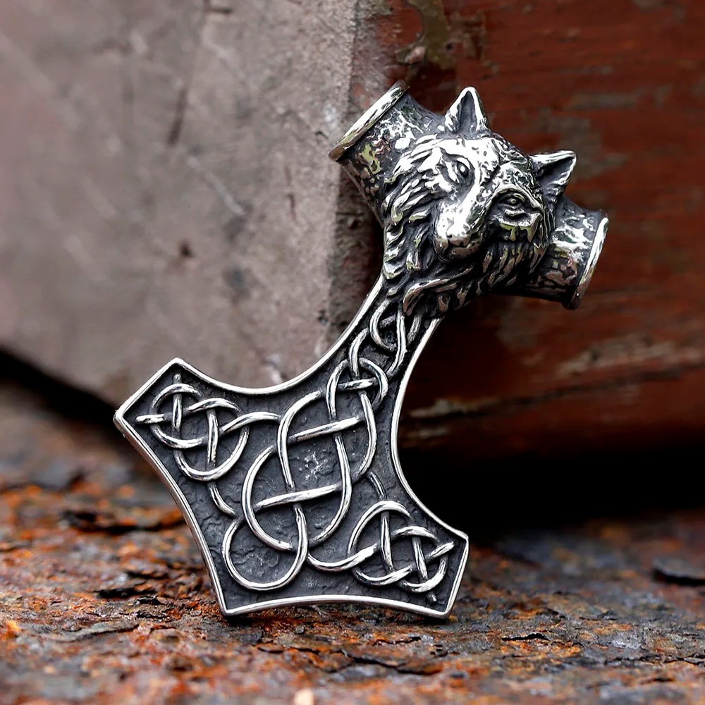 Wolf Hammer Celtic Knot Necklace Stainless Steel Necklace