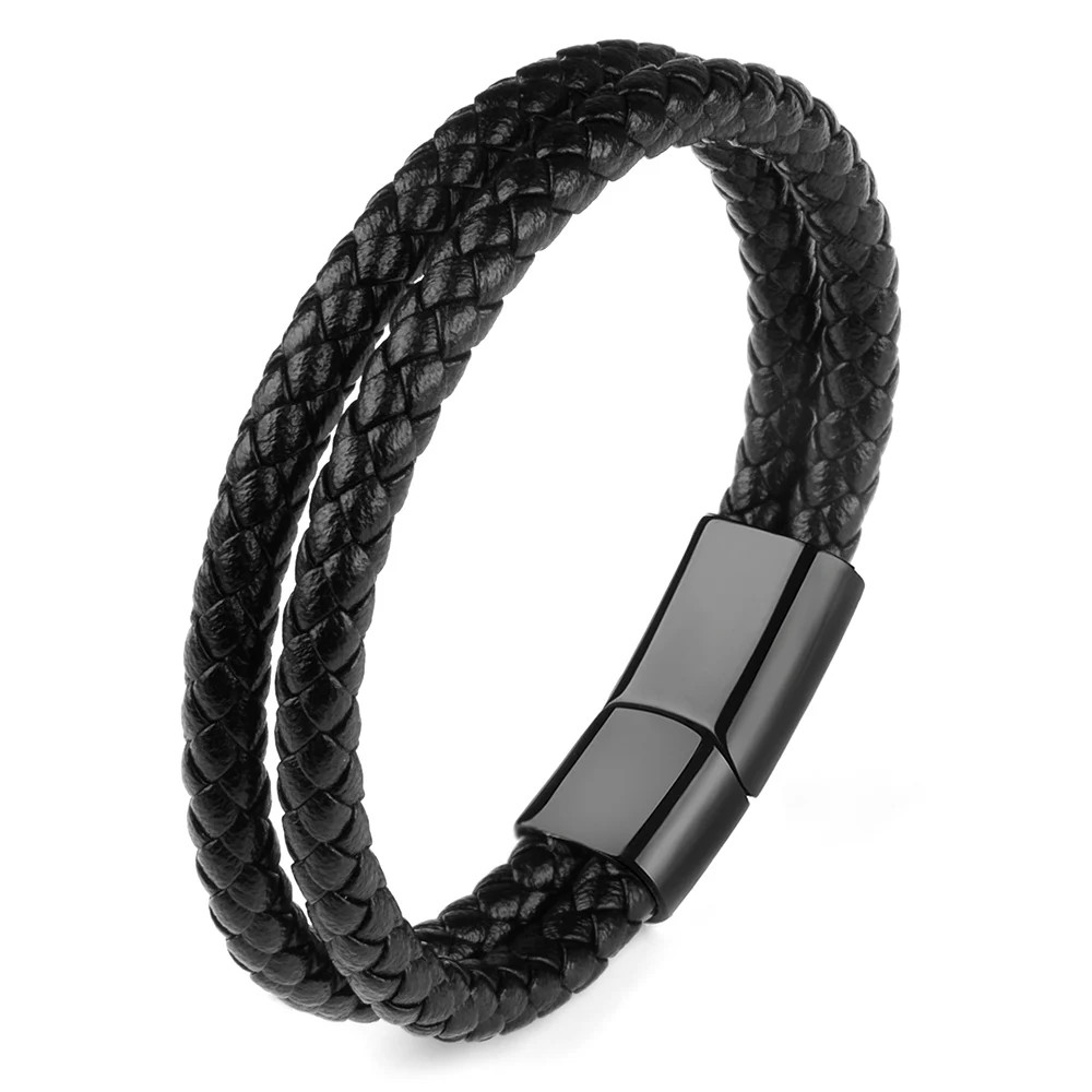 Genuine Leather Double Rope Braid Bracelet For Men Multicolor Choice