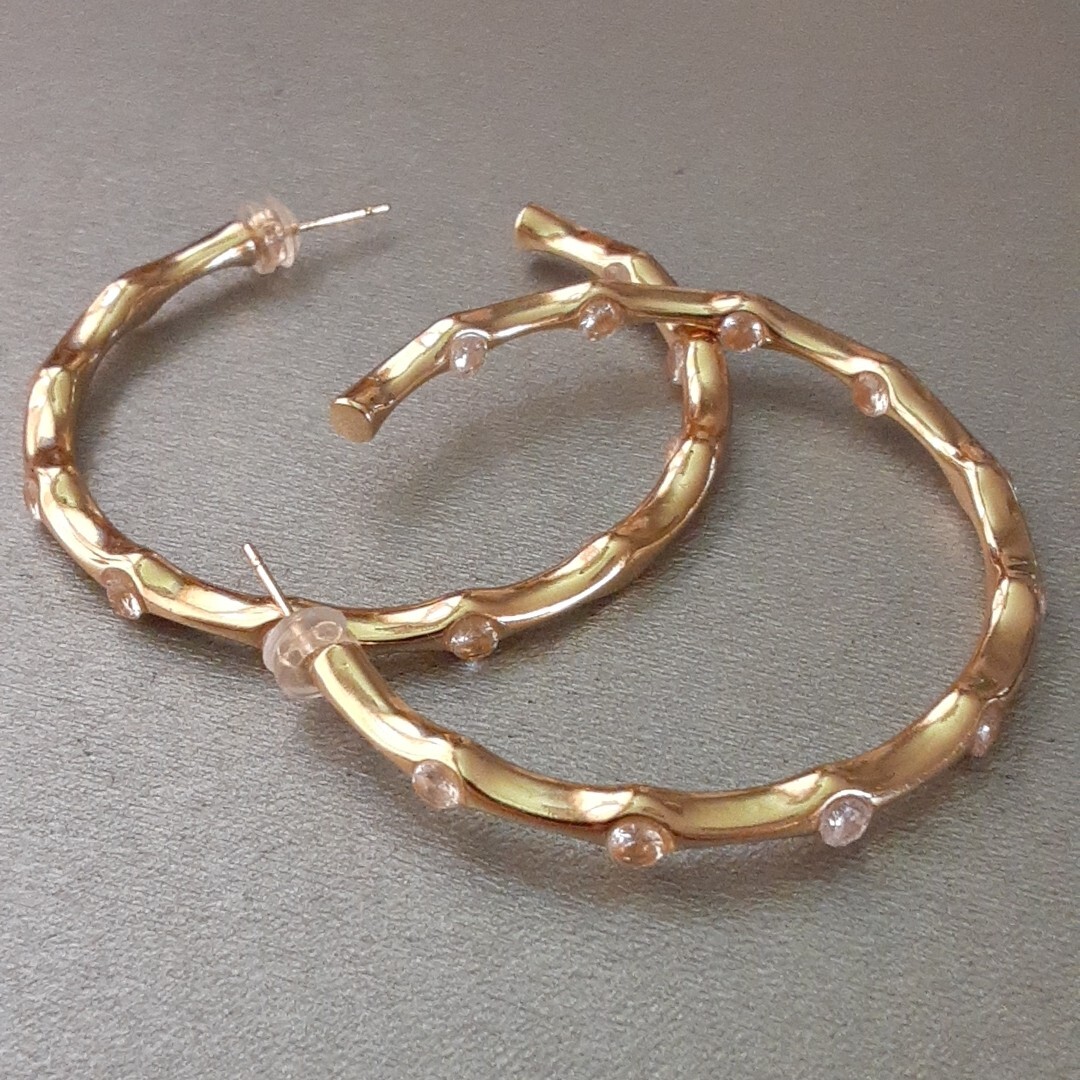 Jennifer Miller Gold Tone 925 Sterling Silver & Cubic Zirconia Hoop Earrings