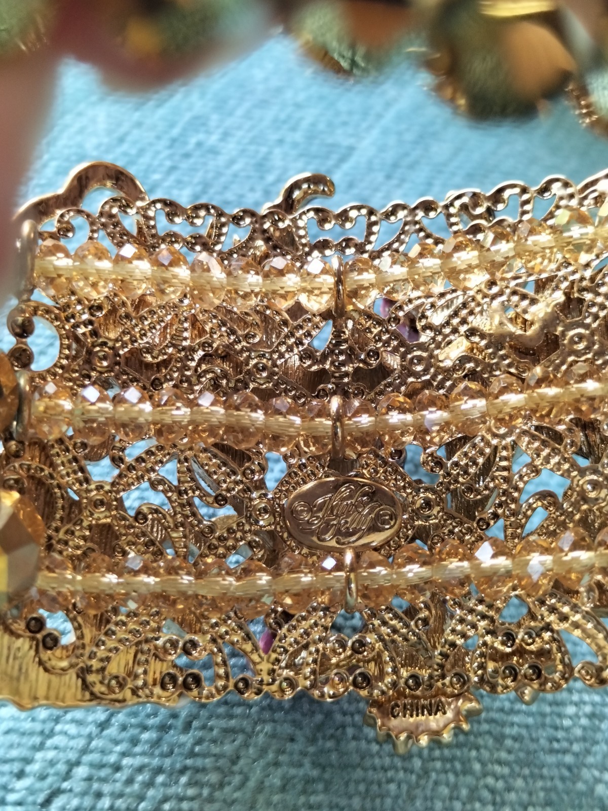 Kirks Folly Bracelet, Dragon & Castle Gold Stretchy Bead Bracelet Fairytale
