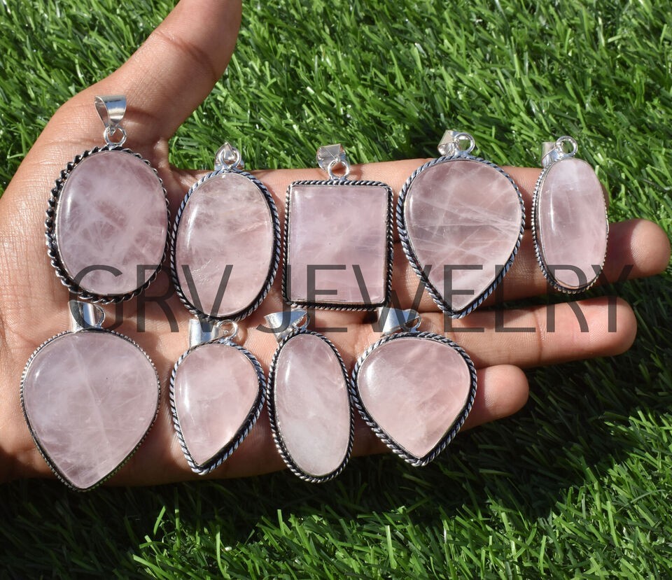 1-1000 Pcs Rose Quartz Pendant Wholesale Lot Bulk: Silver Plated Necklace WH-9