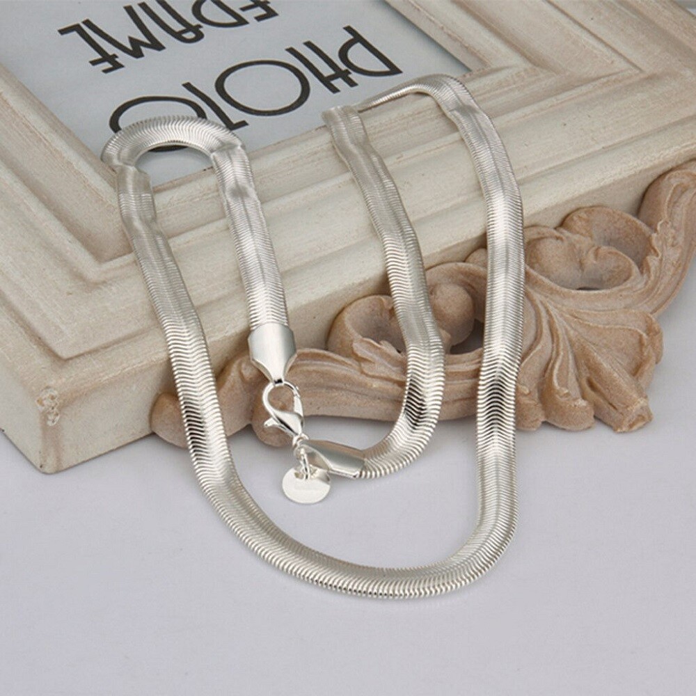 925 Sterling Solid Silver 6MM Flat Snake Chain Men & Women Necklace 16-30 inches
