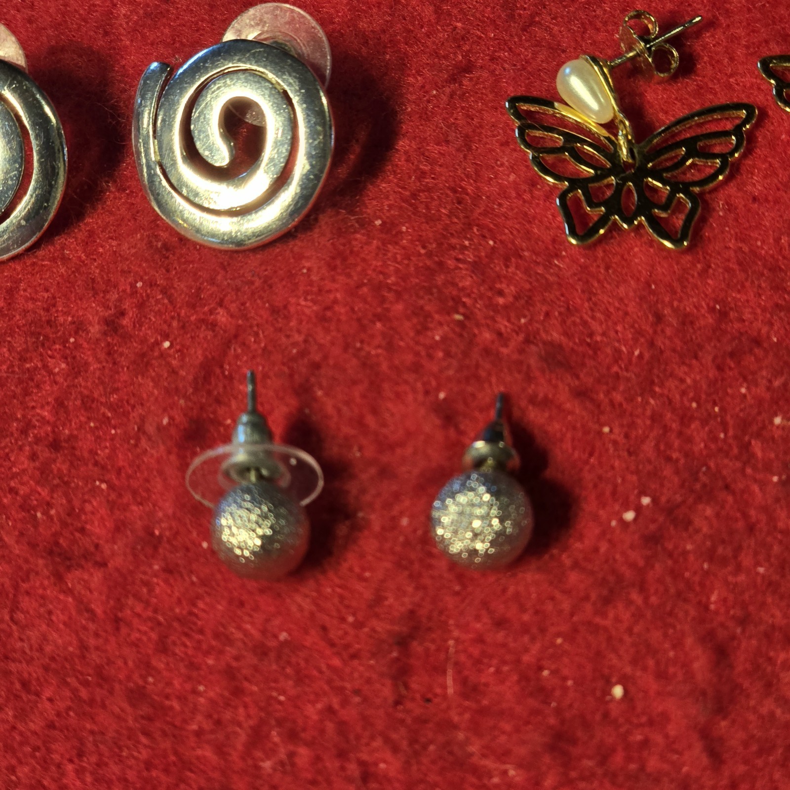 Lot of 8 Pair Stud Earrings Hearts Butterflies Rhinestone Spiral Mixed Styles