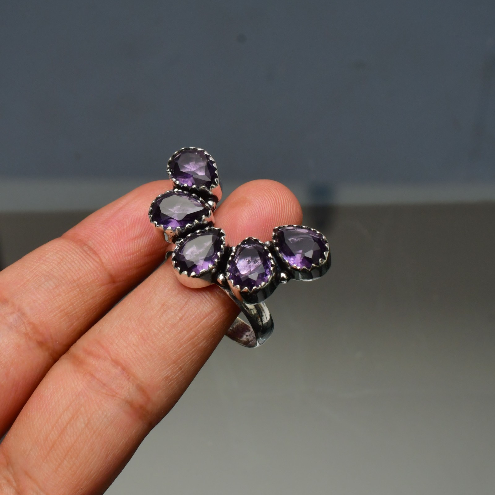 Amethyst (Lab-Created)Gemstone 925 sterling silver Handmade Ring- All Size