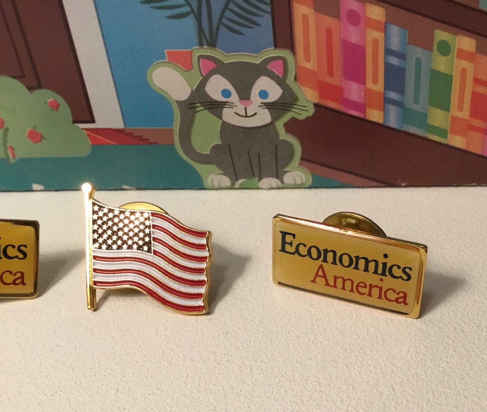 Lot Of 3 USA Lapel Pins Hat Pins 1 American Flag & 2 Economics America