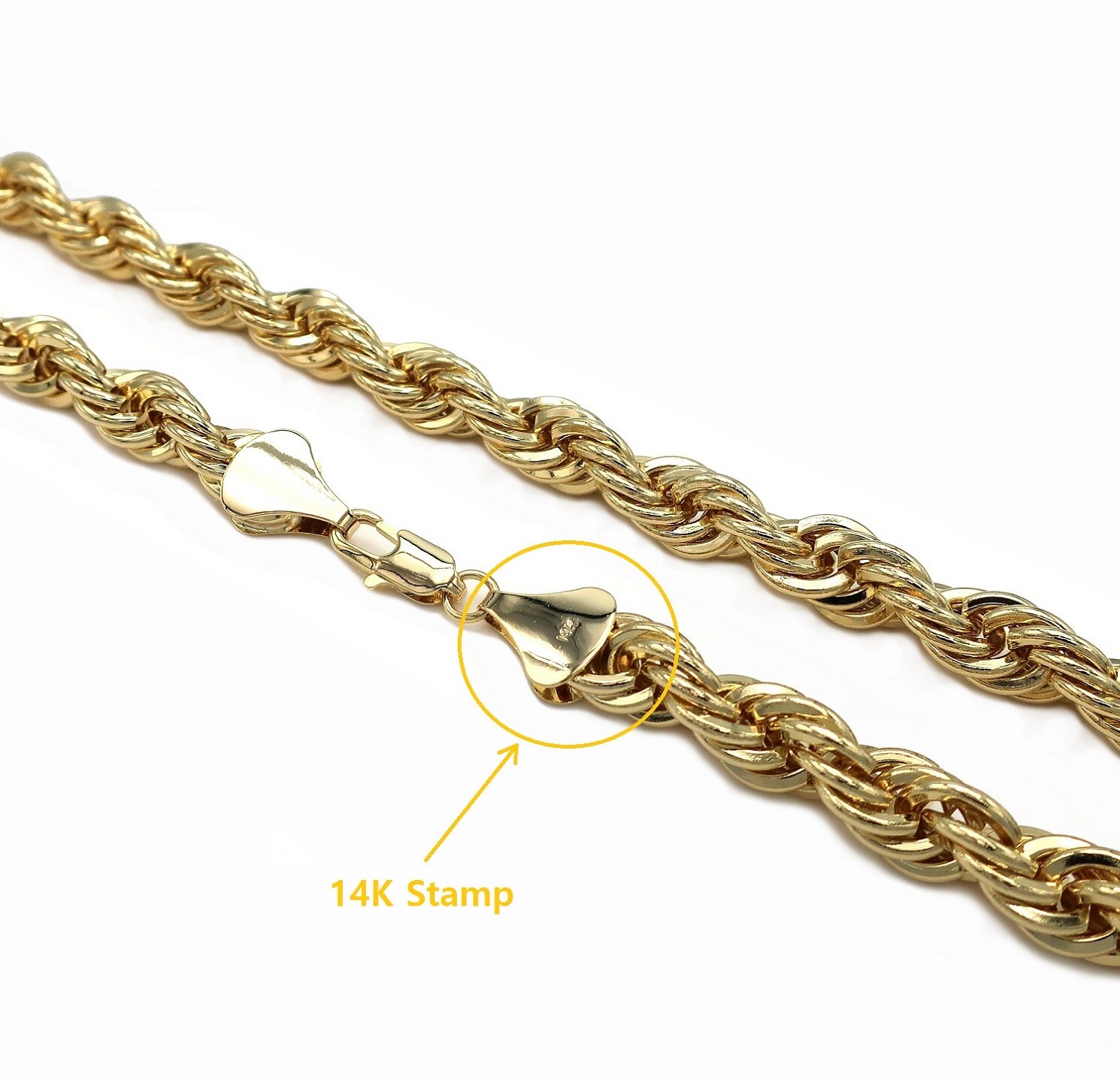 10mm Italian Rope Chain Necklace Bracelet 14k Gold Plated