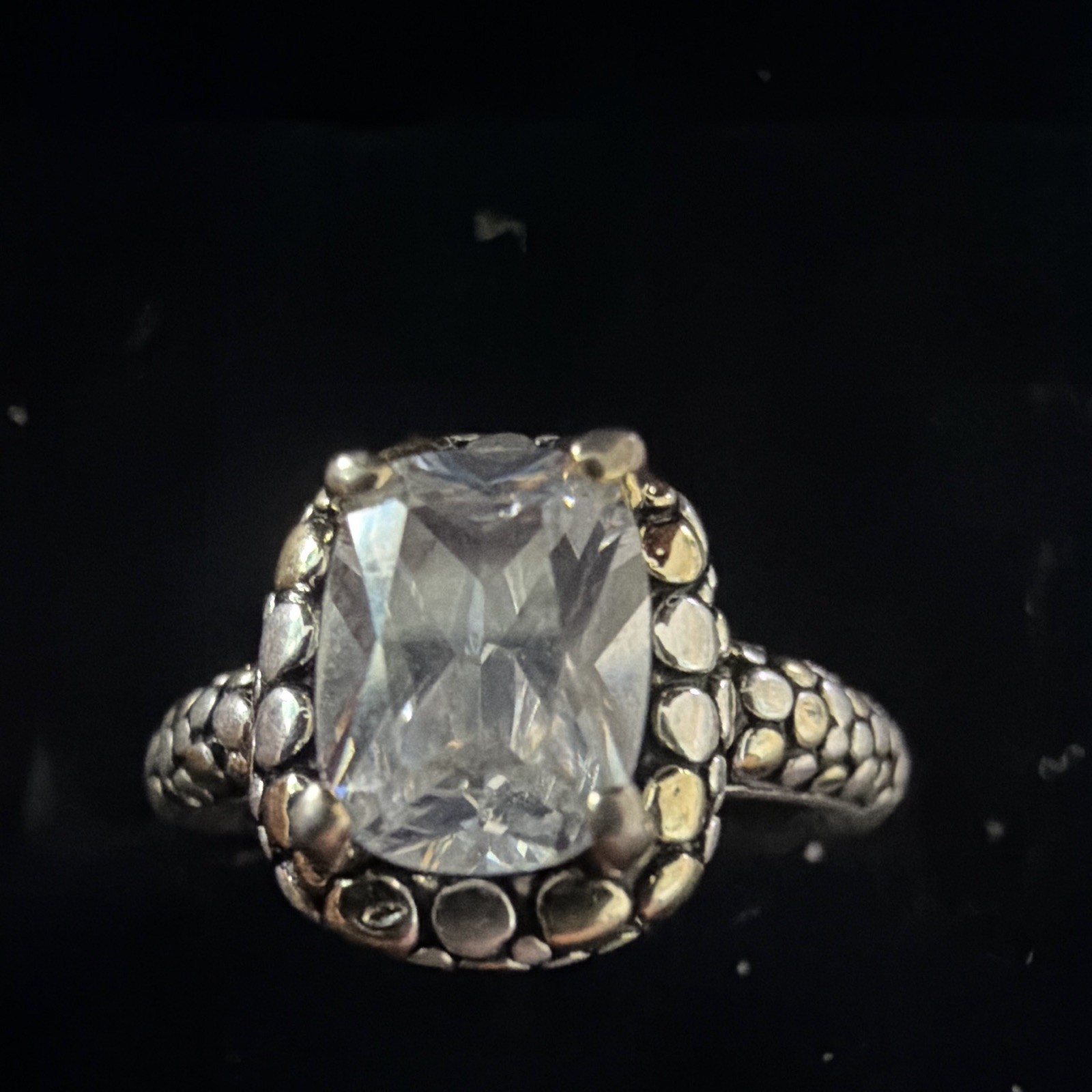925 Sterling Silver Clear Cushion Cut CZ Prong Solitaire Ring Size 7.75