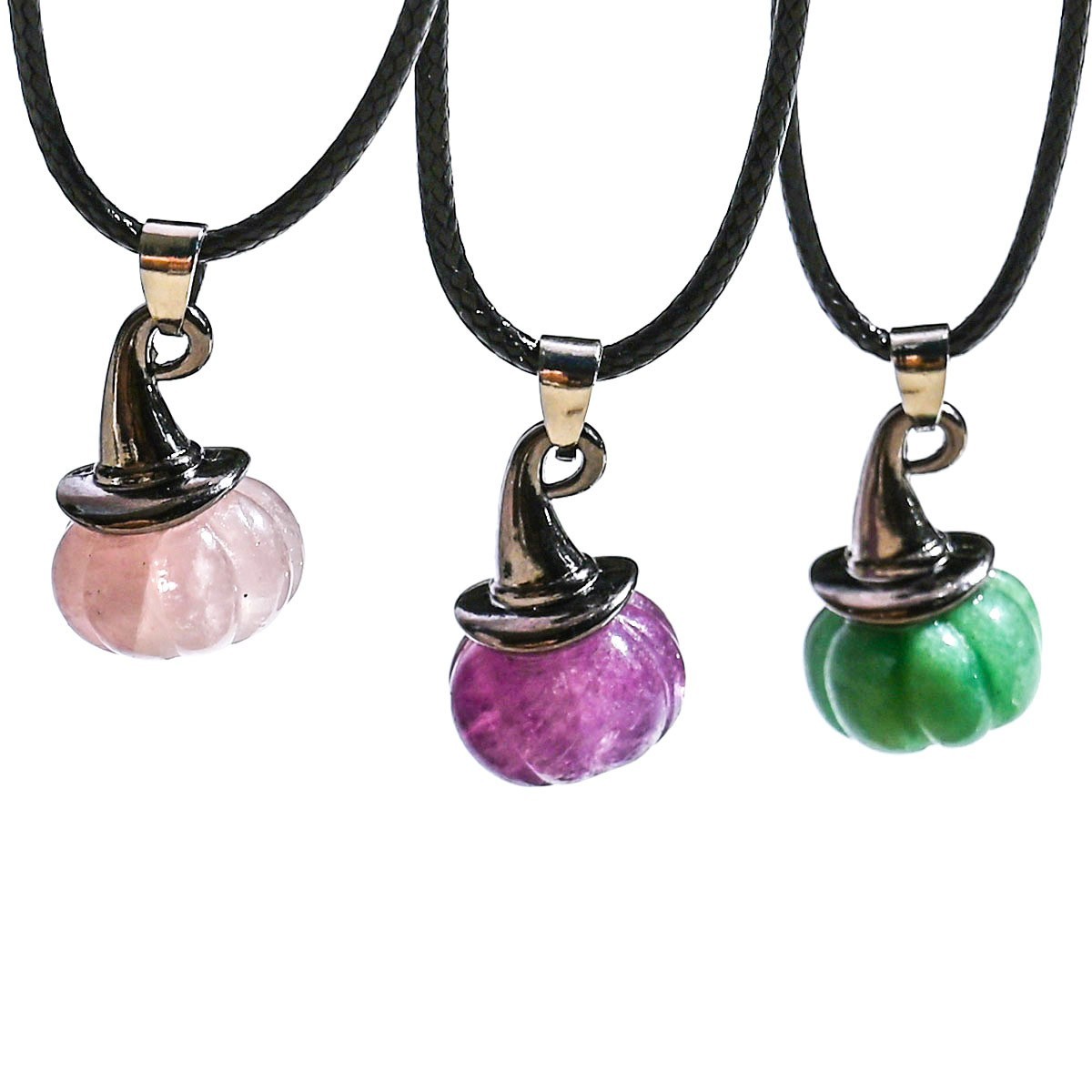6Pcs Mixed Natural Stone Pumpkin pendant Necklace 17.5inch