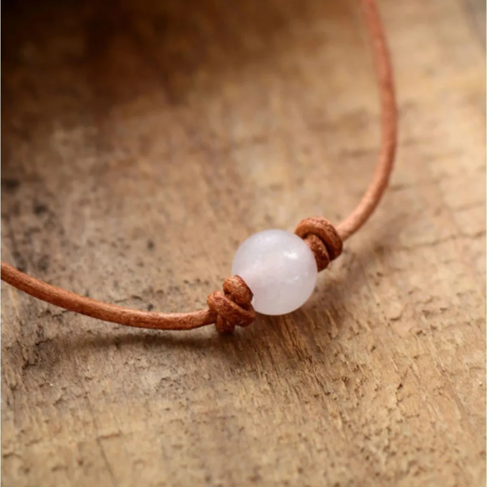 Bohemian Style Turquoise Bead Choker Necklace, Simple Vintage Retro Leather Cord