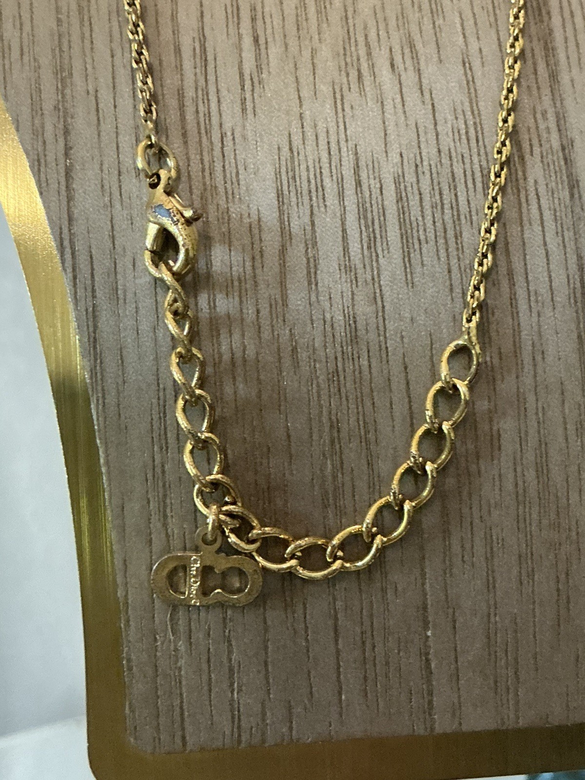 Authentic Dior CD Logo Rhinestone Necklace 17 in Preowned Good