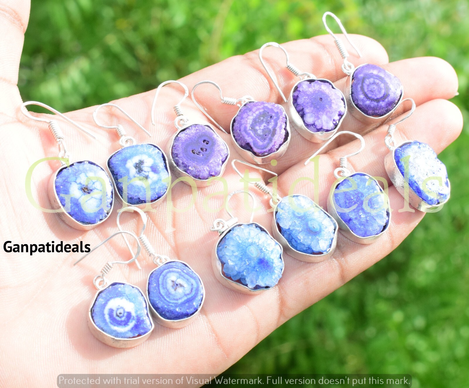 Druzy Gemstone Earring 1pcs Wholesale Lots 925 Sterling Silver Plated Jewelry