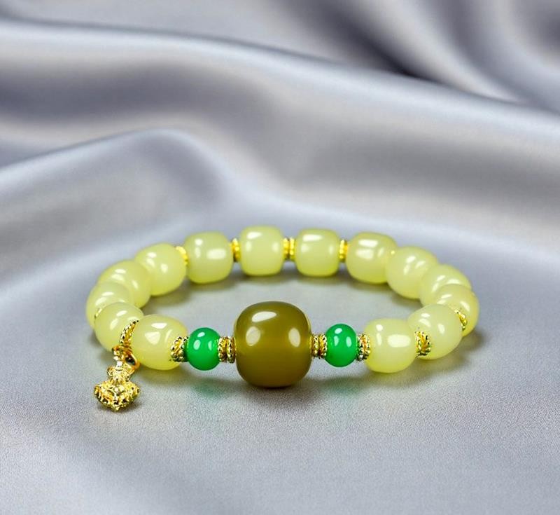 Girl Grandma Mother Lady Women Yellow Jade Beads Bracelet Jewelry Gift Box DD160