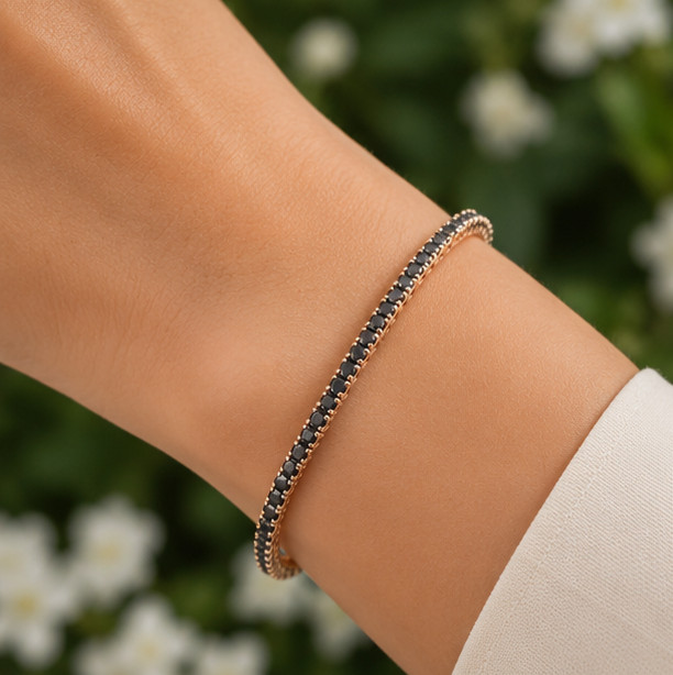 7.50Ct Round Cut Simulated Black Diamond Tennis Bracelet 14K Rose Gold Plated